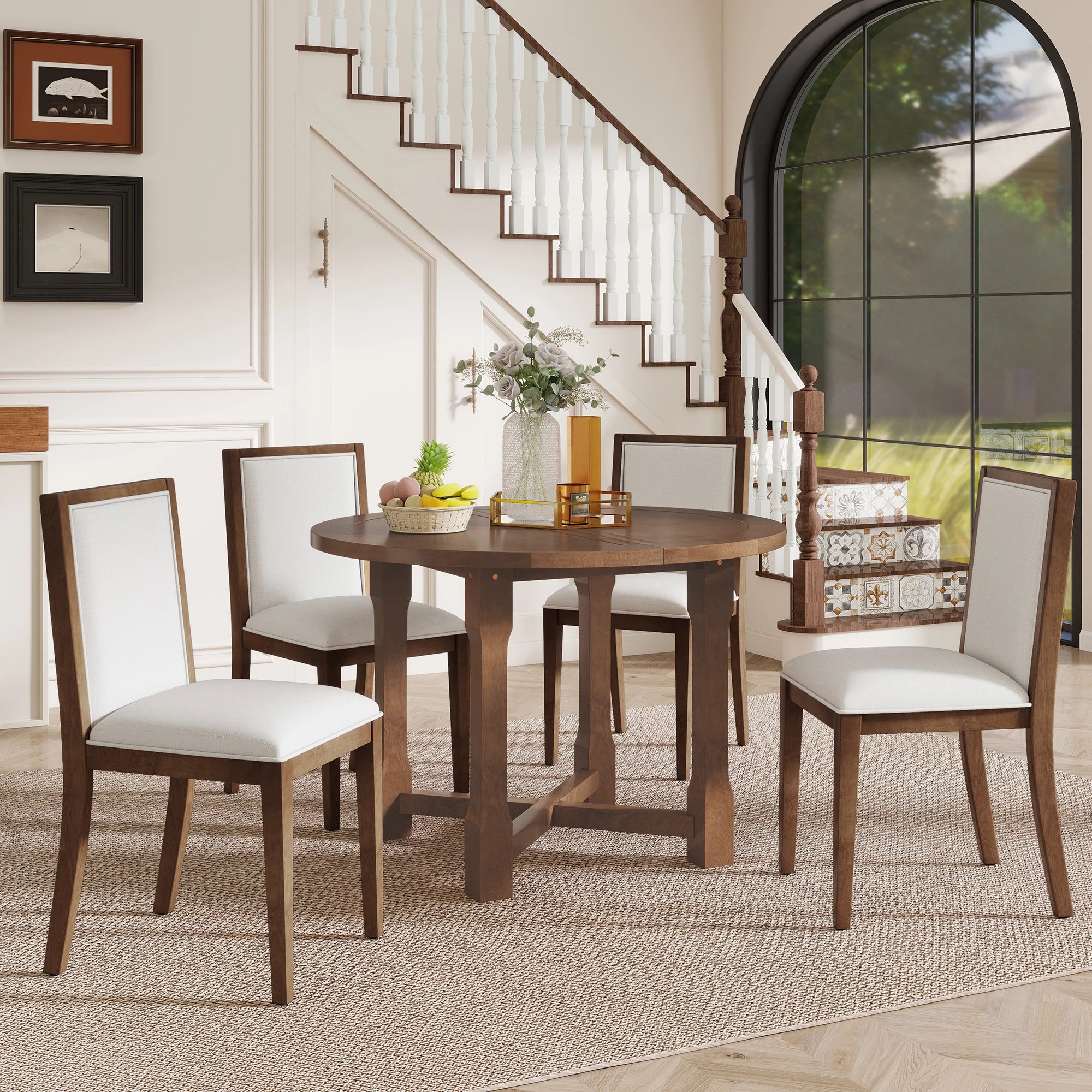 42" 5 Pieces Farmhouse Extendable Dining Table Set Wth 4 Chairs