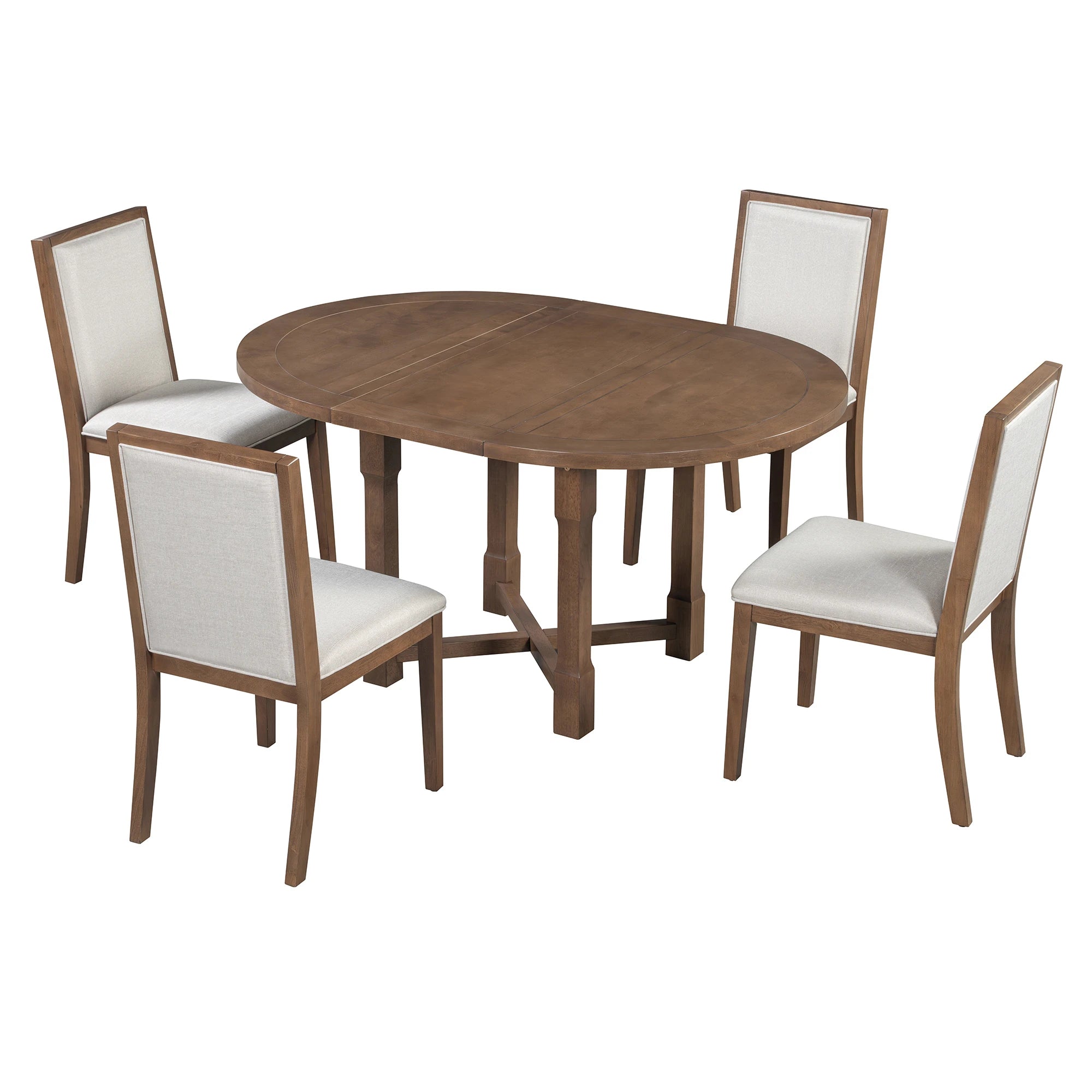 42" 5 Pieces Farmhouse Extendable Dining Table Set Wth 4 Chairs