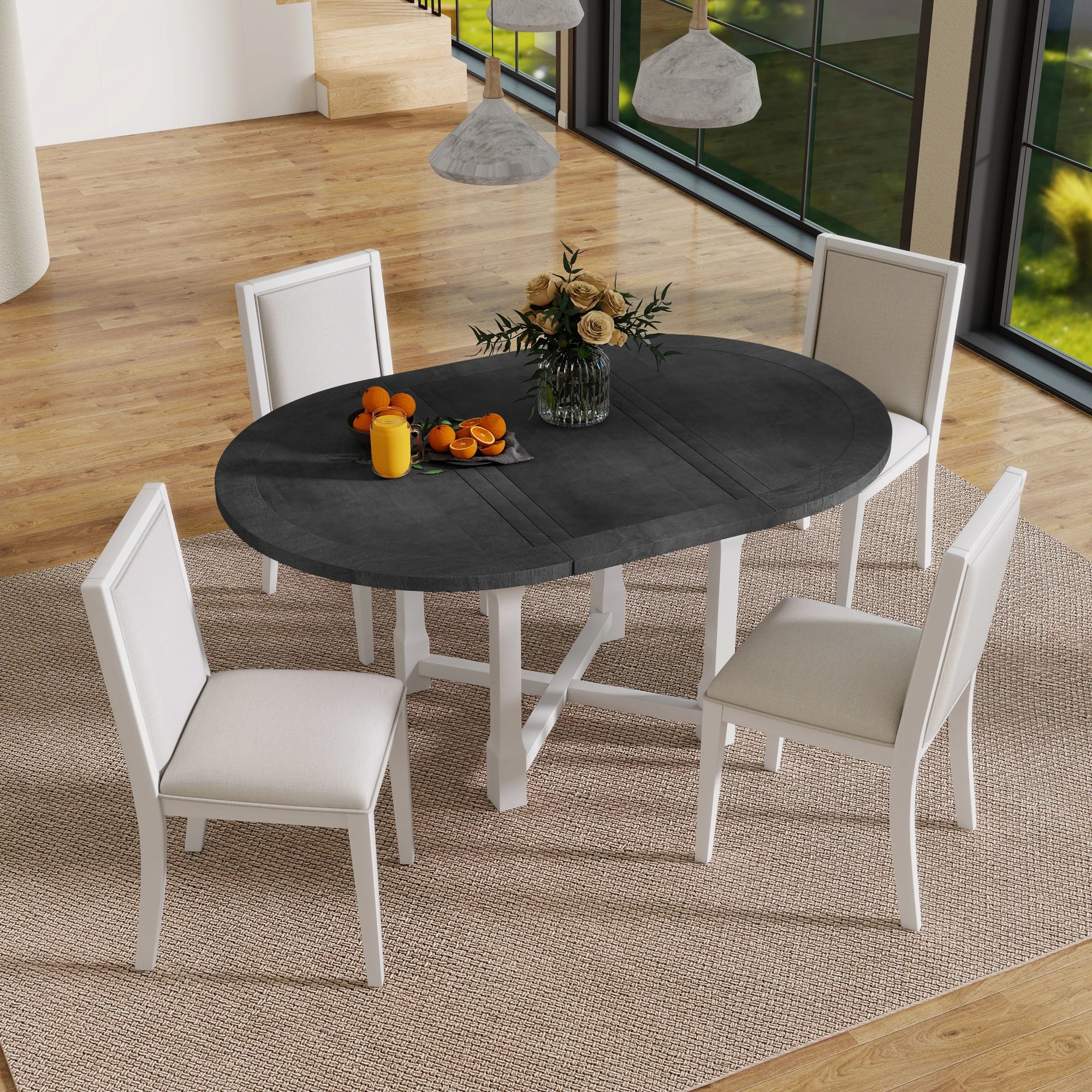 42" 5 Pieces Farmhouse Extendable Dining Table Set Wth 4 Chairs