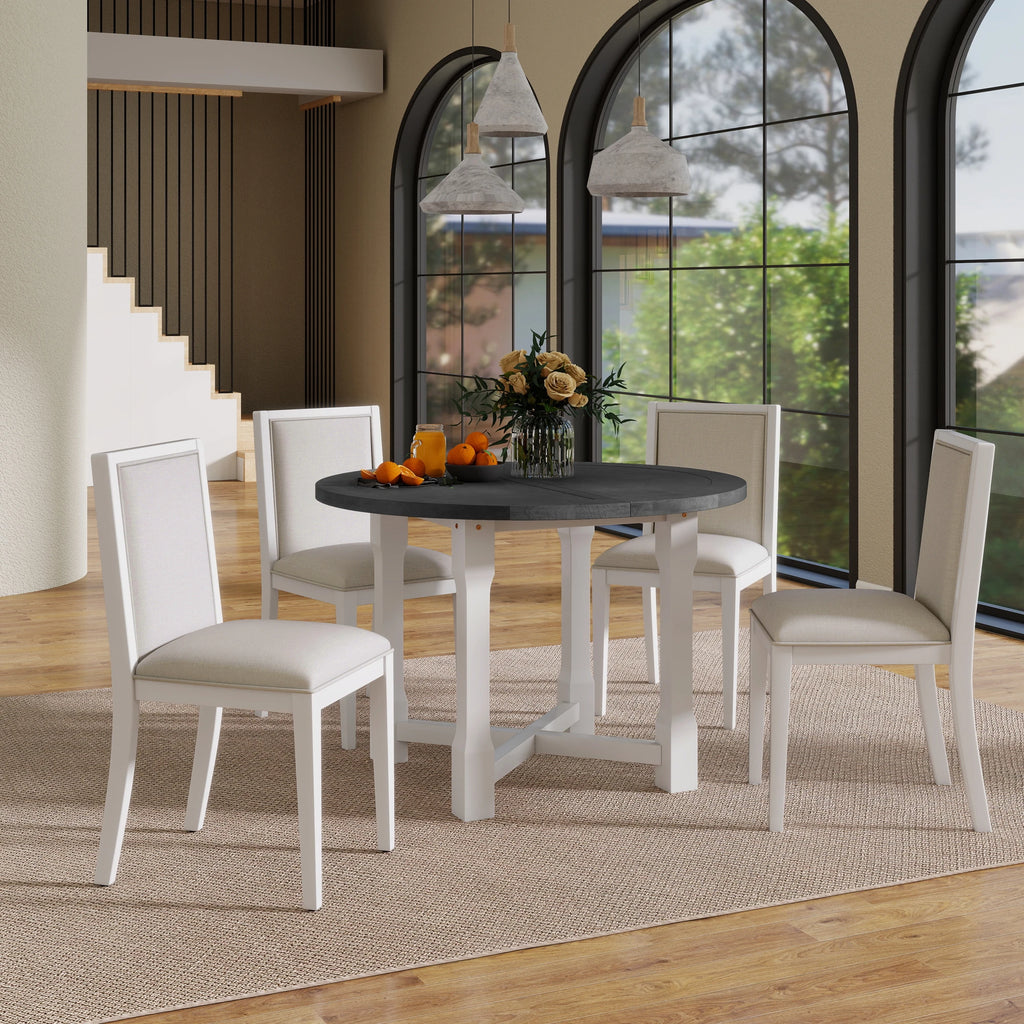 42" 5 Pieces Farmhouse Extendable Dining Table Set Wth 4 Chairs