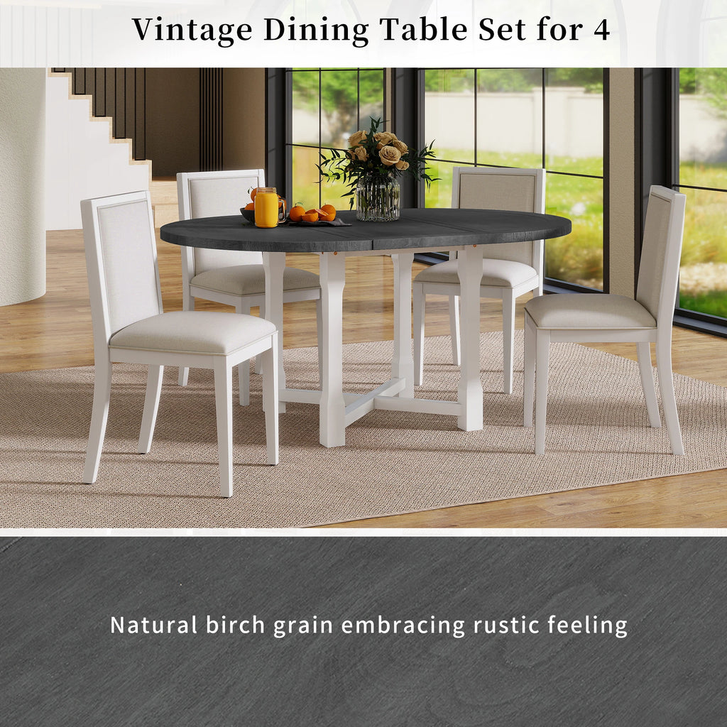 42" 5 Pieces Farmhouse Extendable Dining Table Set Wth 4 Chairs