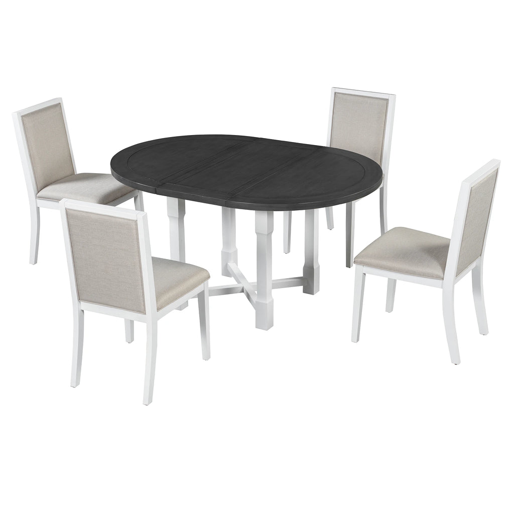 42" 5 Pieces Farmhouse Extendable Dining Table Set Wth 4 Chairs