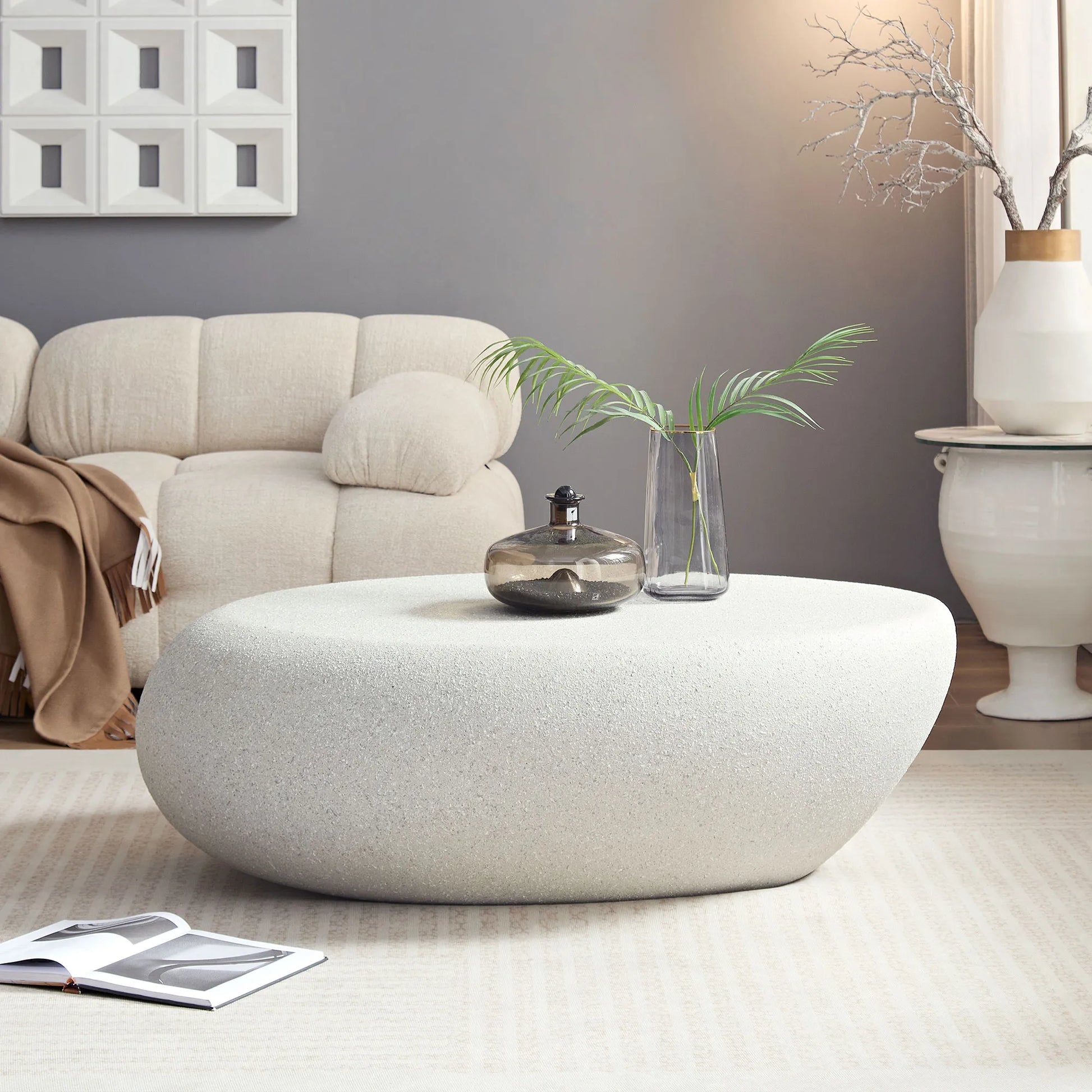 43“ Minimalist Faux Rock Coffee Table, Fiberglass