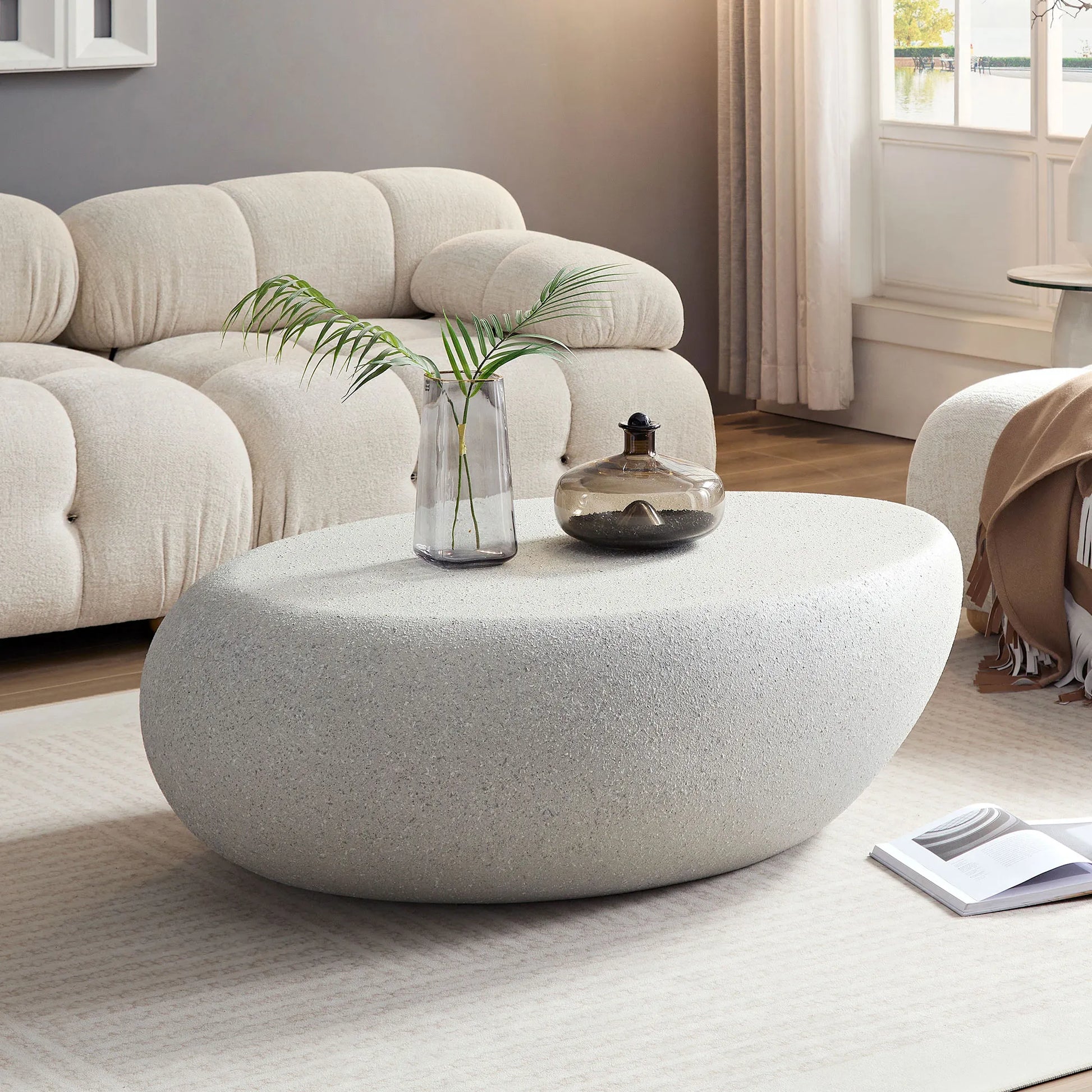43“ Minimalist Faux Rock Coffee Table, Fiberglass
