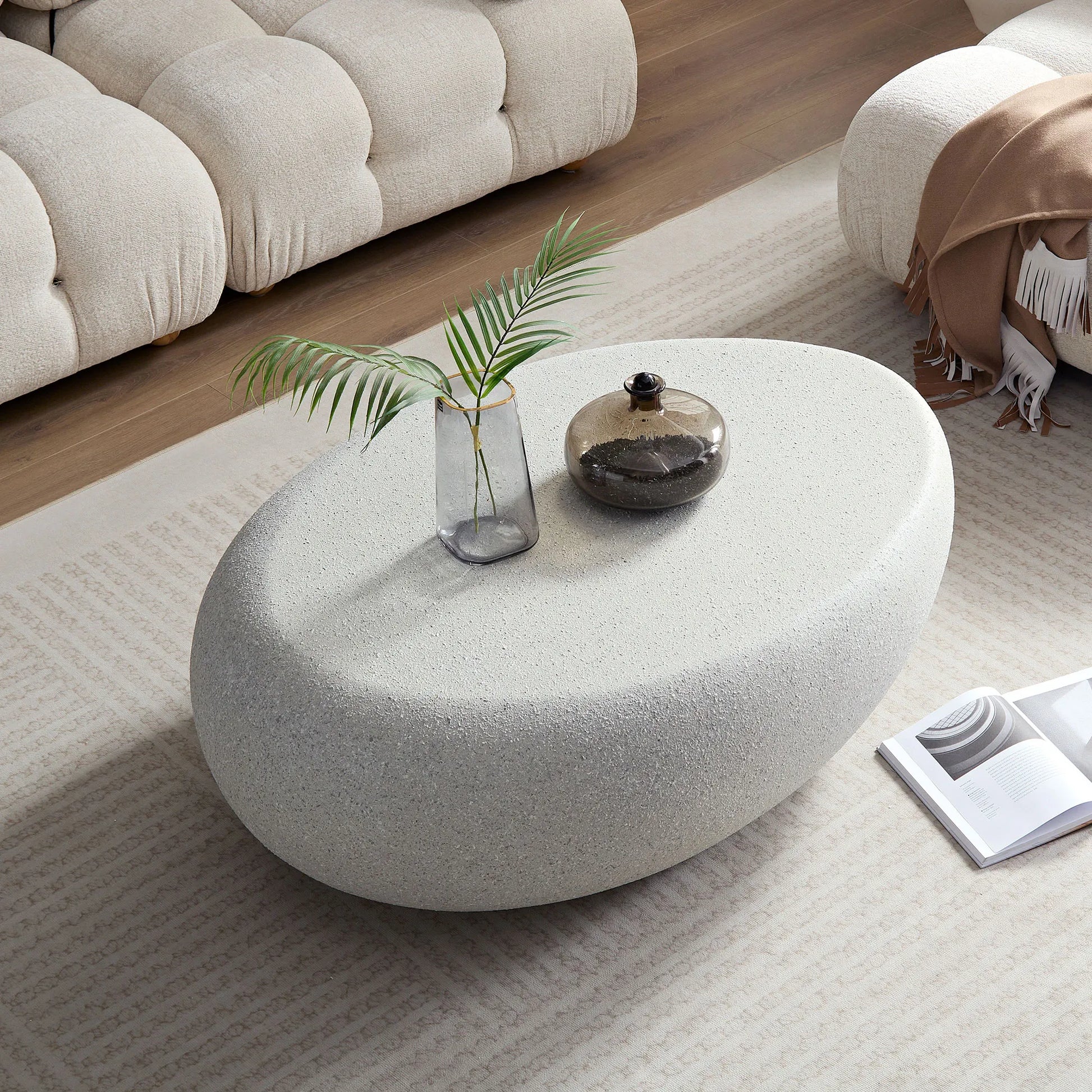 43“ Minimalist Faux Rock Coffee Table, Fiberglass