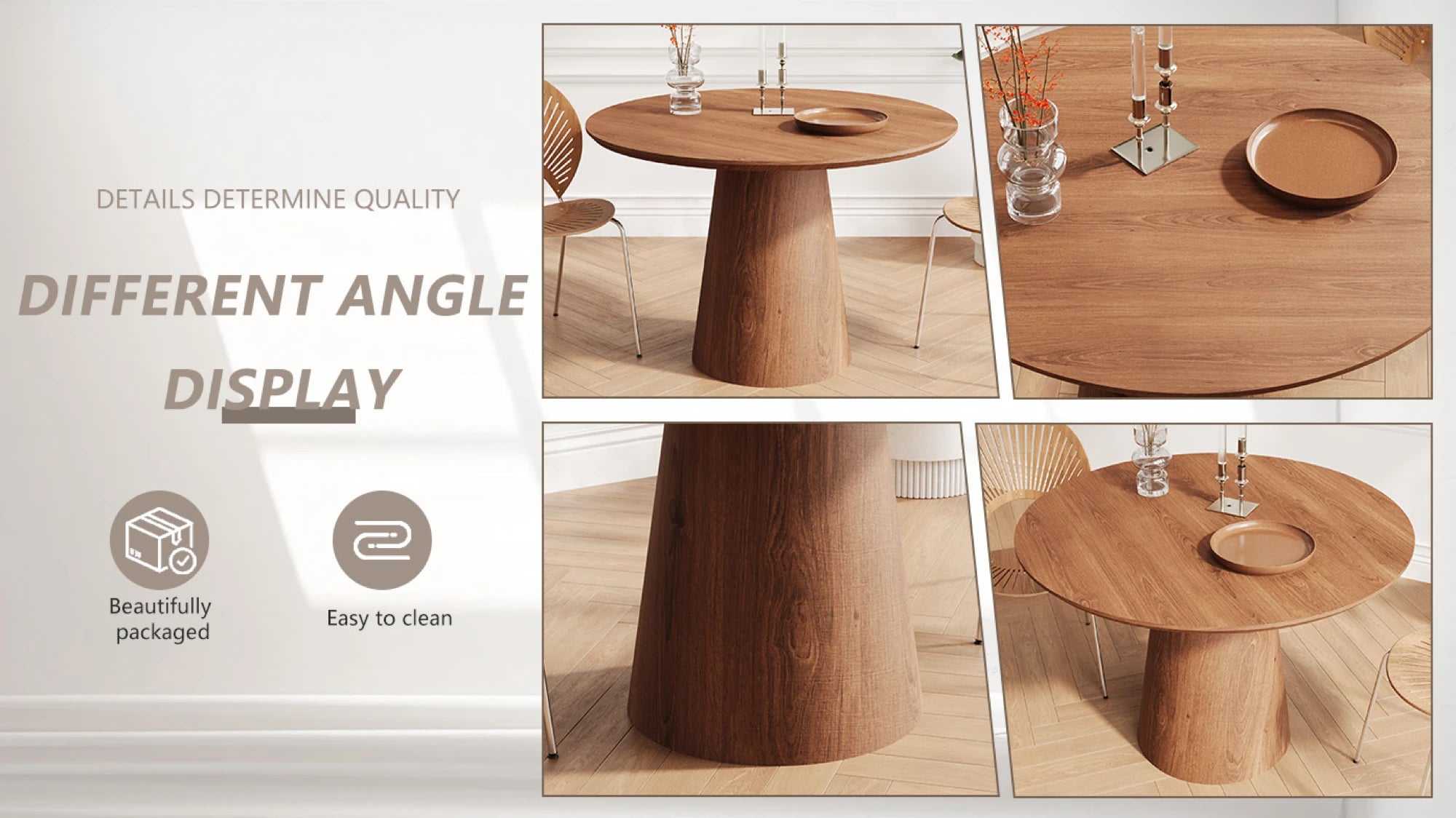 43" Modern Minimalist Wooden Round Dining Table