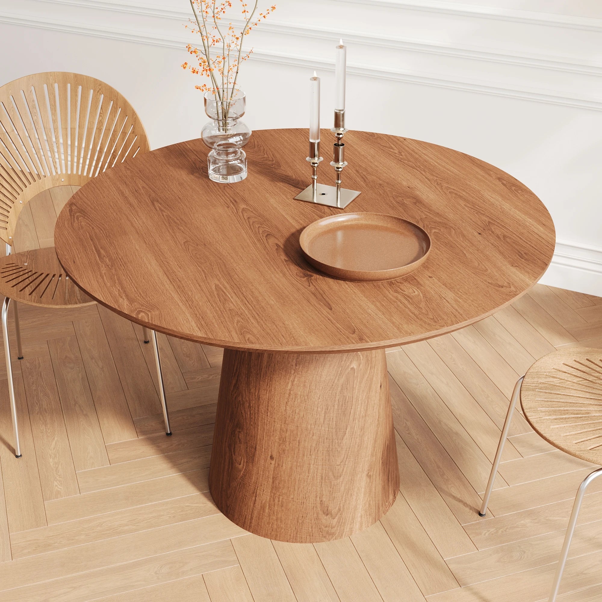 43" Modern Minimalist Wooden Round Dining Table
