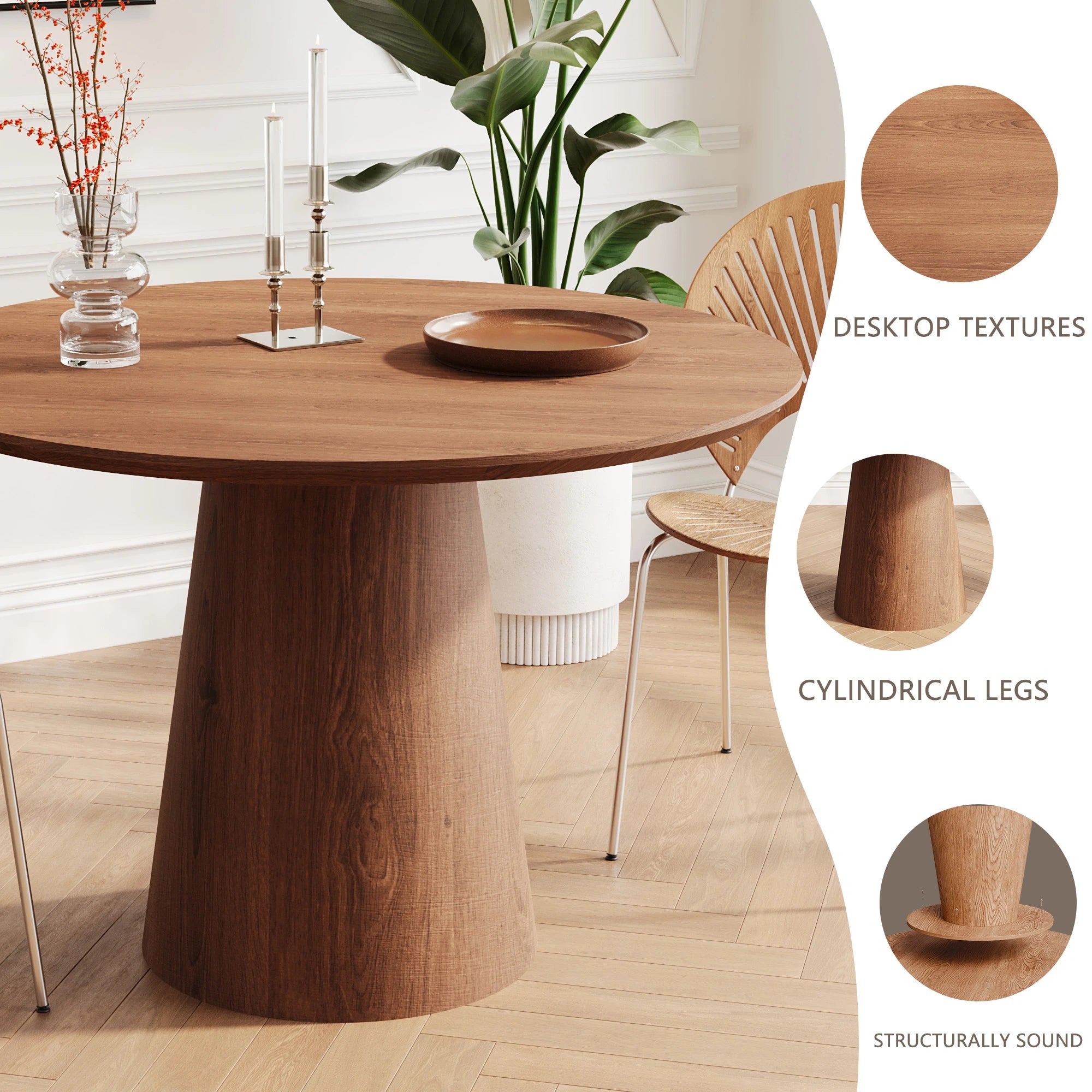 43" Modern Minimalist Wooden Round Dining Table