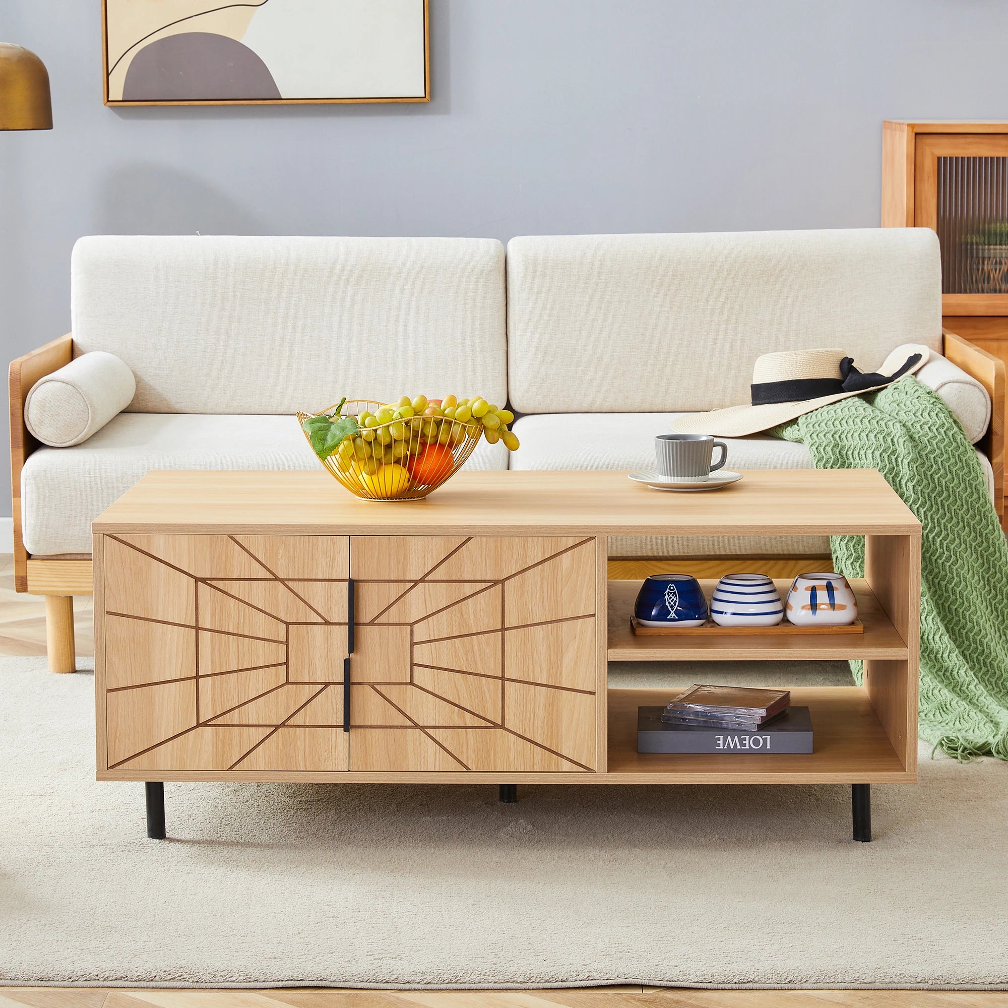 43" Modern Rectangular Coffee Table, With Storage