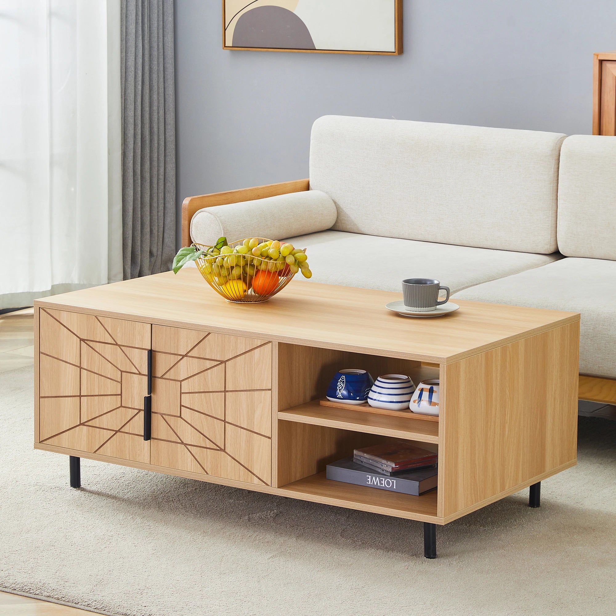 43" Modern Rectangular Coffee Table, With Storage