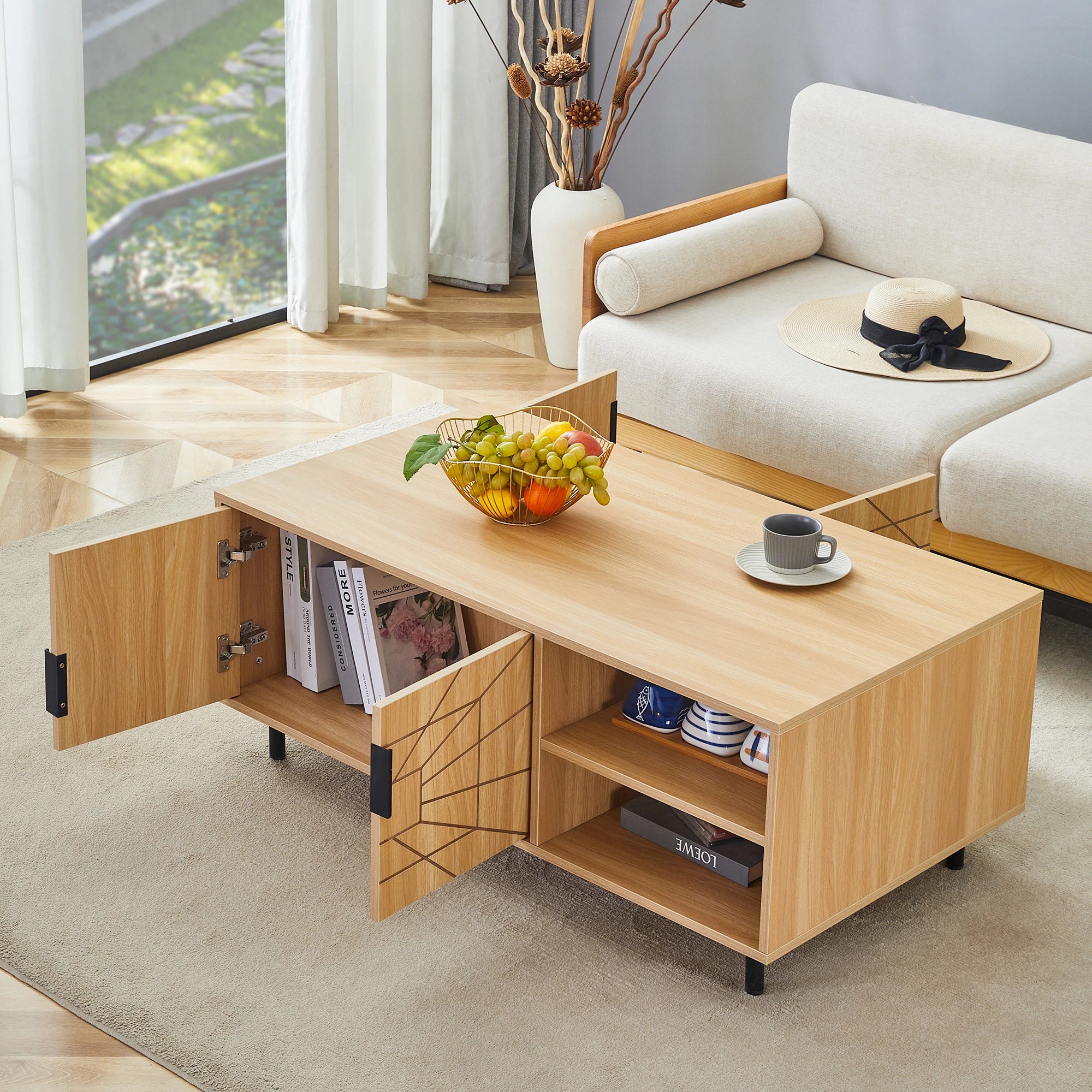 43" Modern Rectangular Coffee Table, With Storage