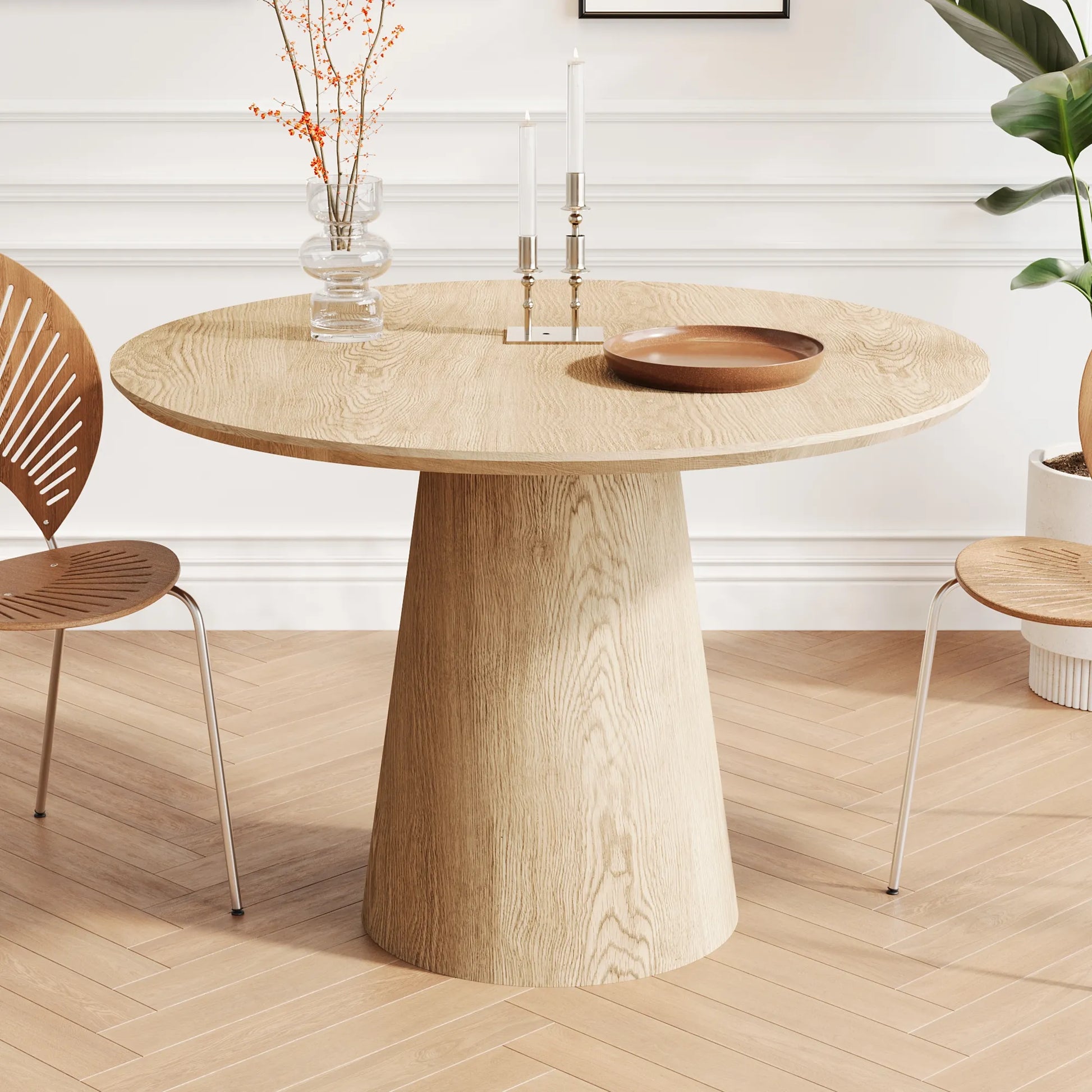43" Modern Minimalist Wooden Round Dining Table
