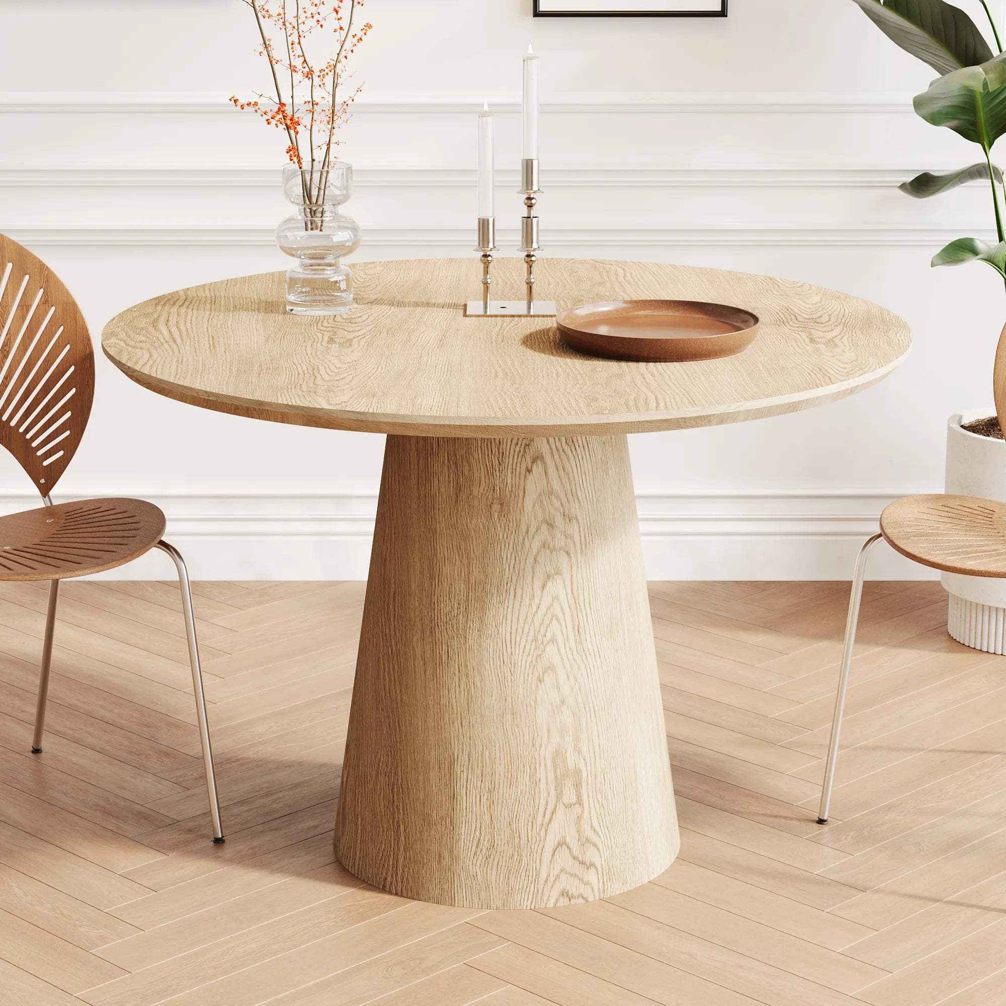 43" Modern Minimalist Wooden Round Dining Table