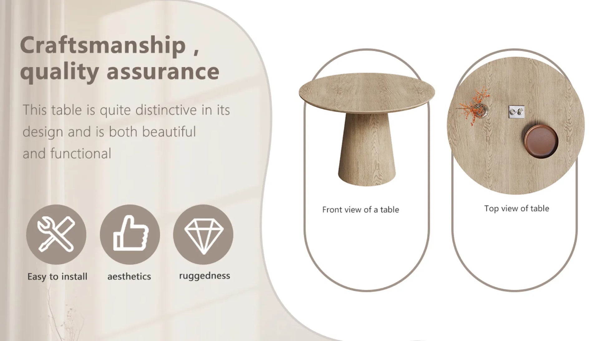 43" Modern Minimalist Wooden Round Dining Table