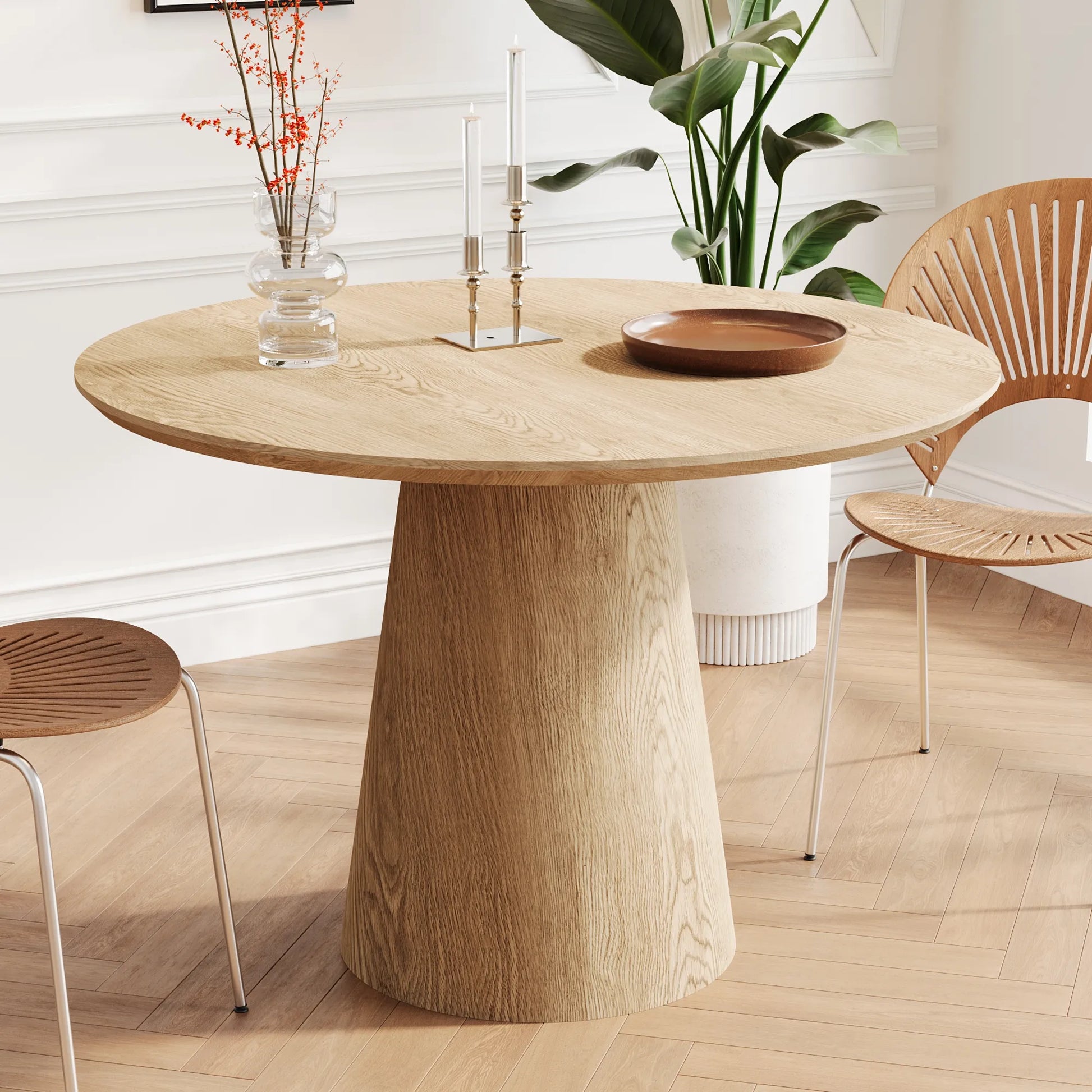 43" Modern Minimalist Wooden Round Dining Table