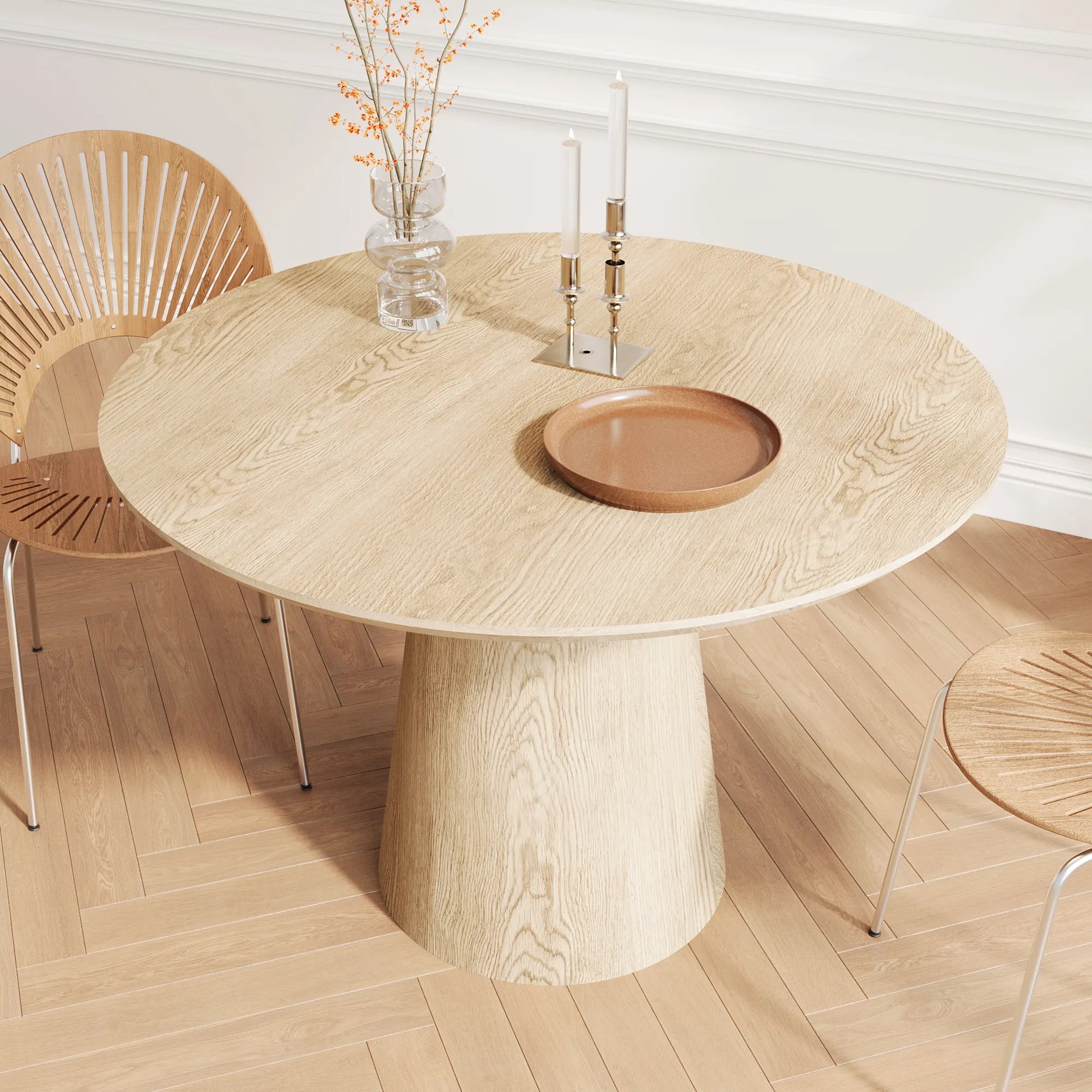 43" Modern Minimalist Wooden Round Dining Table