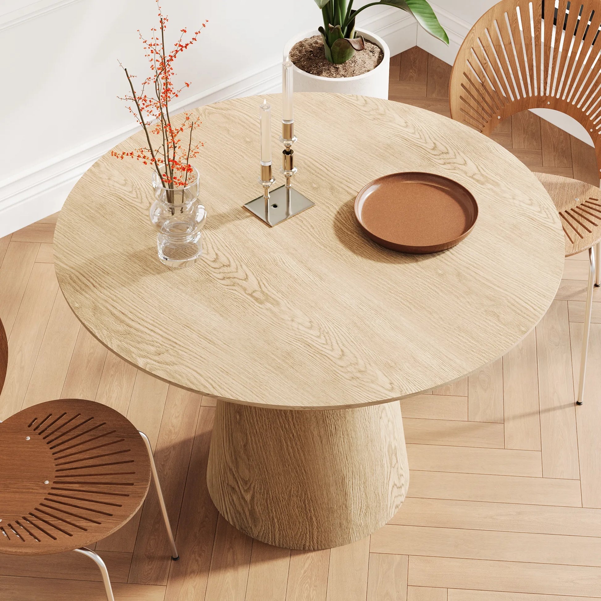 43" Modern Minimalist Wooden Round Dining Table