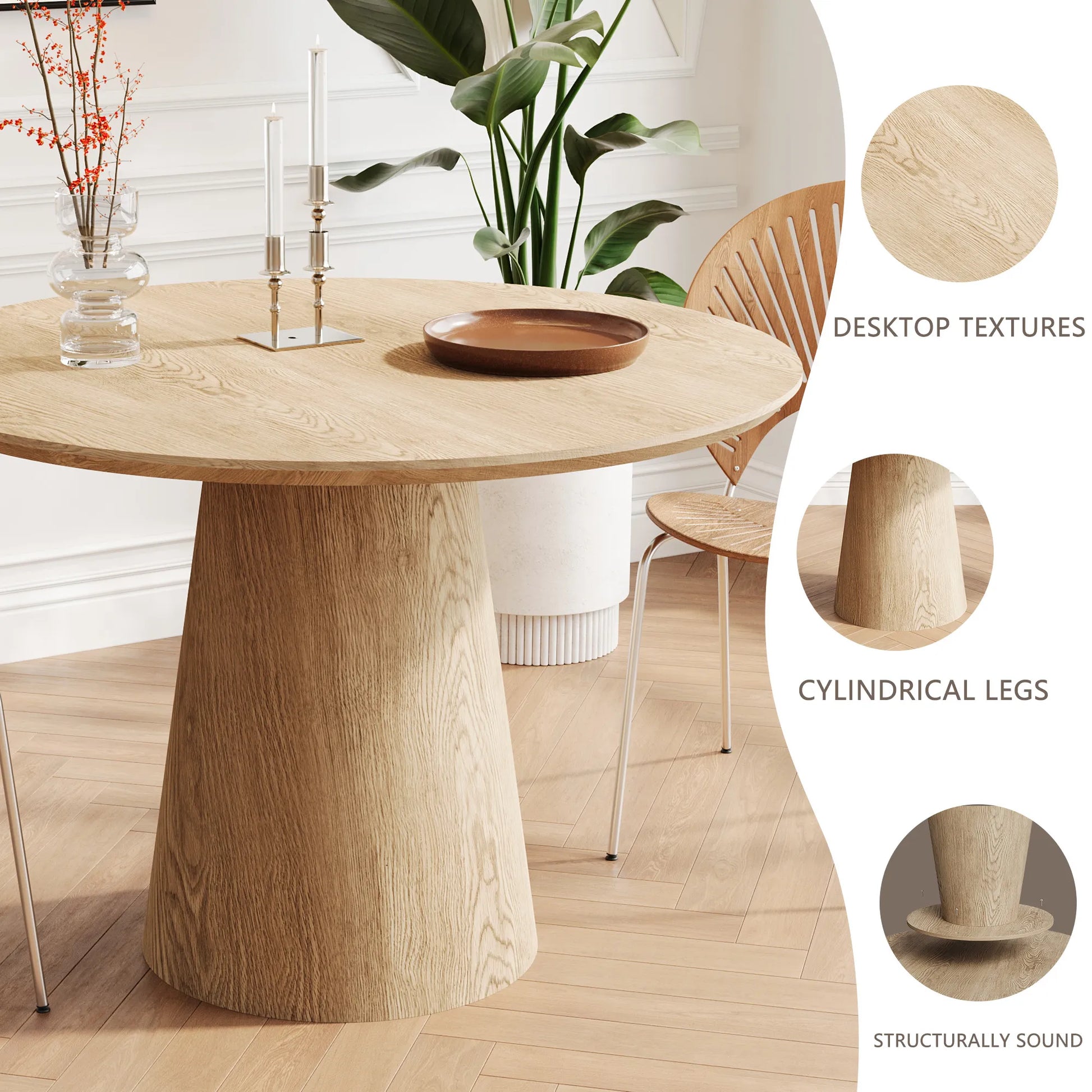 43" Modern Minimalist Wooden Round Dining Table
