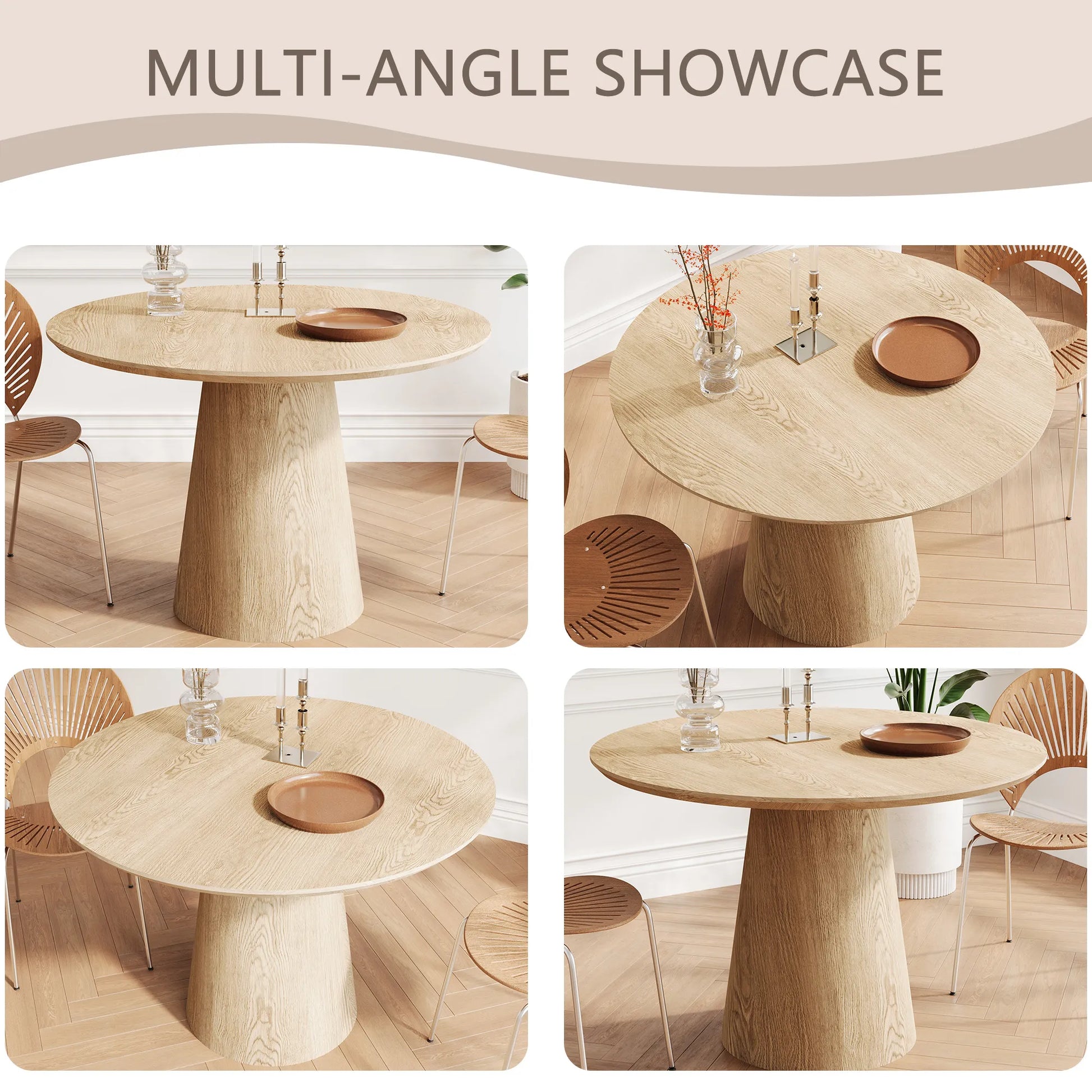 43" Modern Minimalist Wooden Round Dining Table