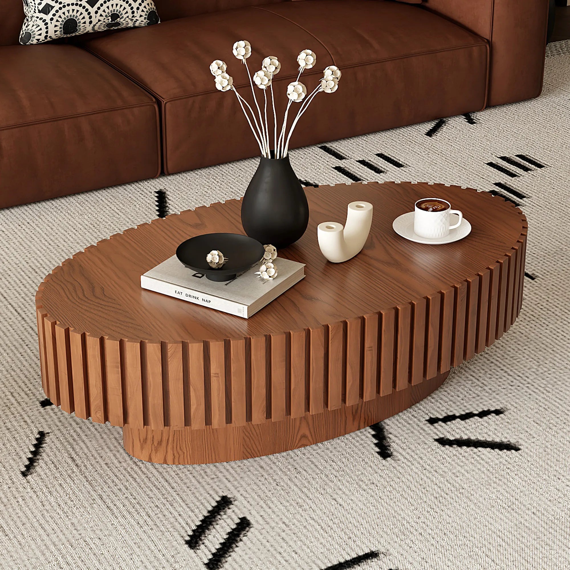 43” Oval Wooden Coffee Table