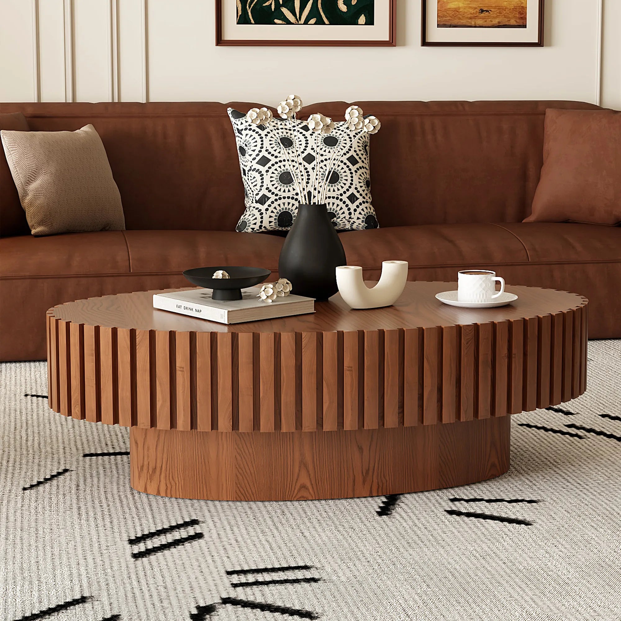 43” Oval Wooden Coffee Table