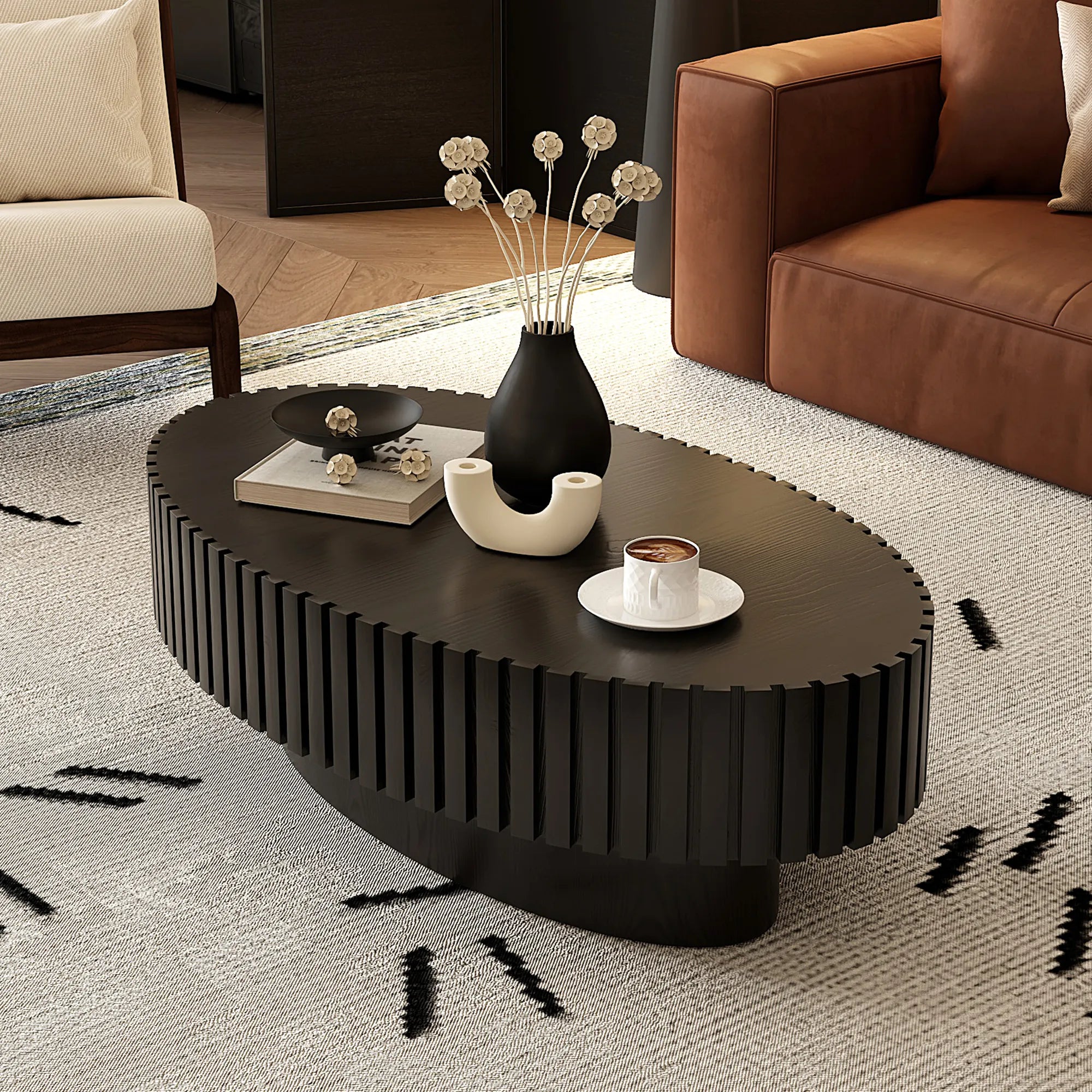 43” Oval Wooden Coffee Table