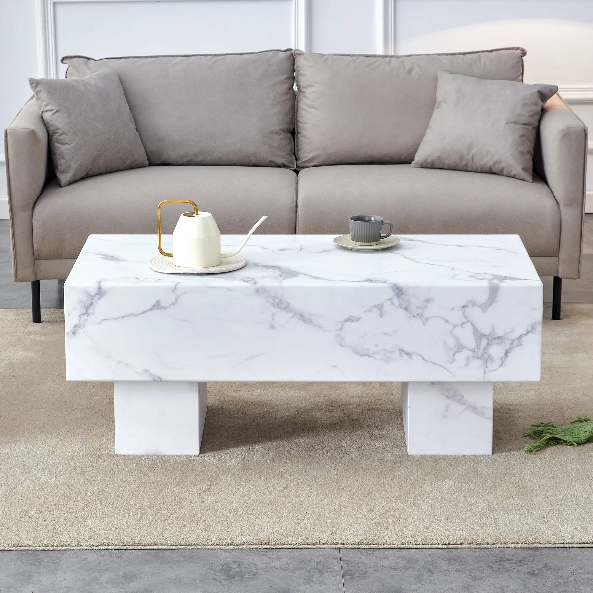43" Rectangle Mid-Century Modern Faux Marble Coffee Table