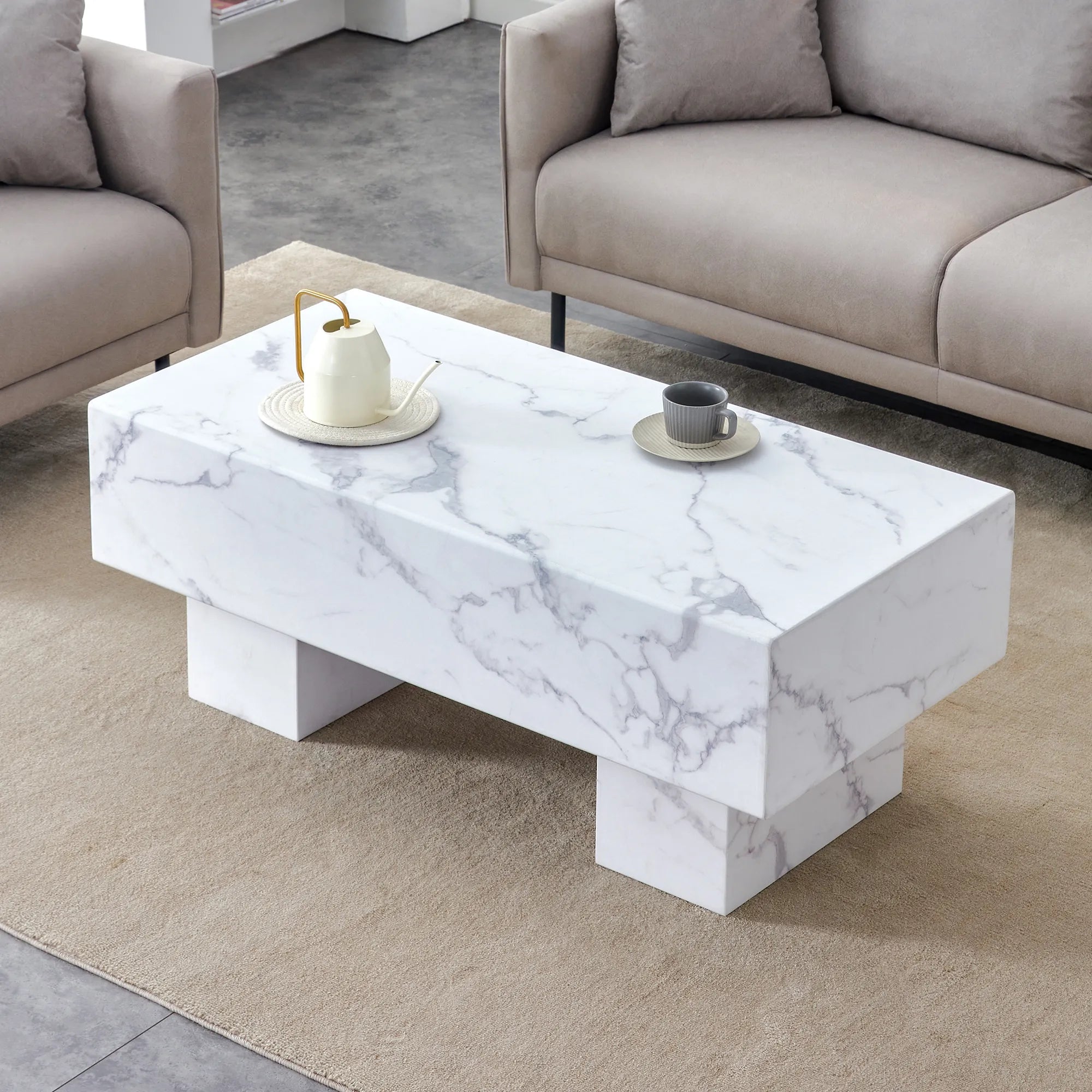 43" Rectangle Mid-Century Modern Faux Marble Coffee Table