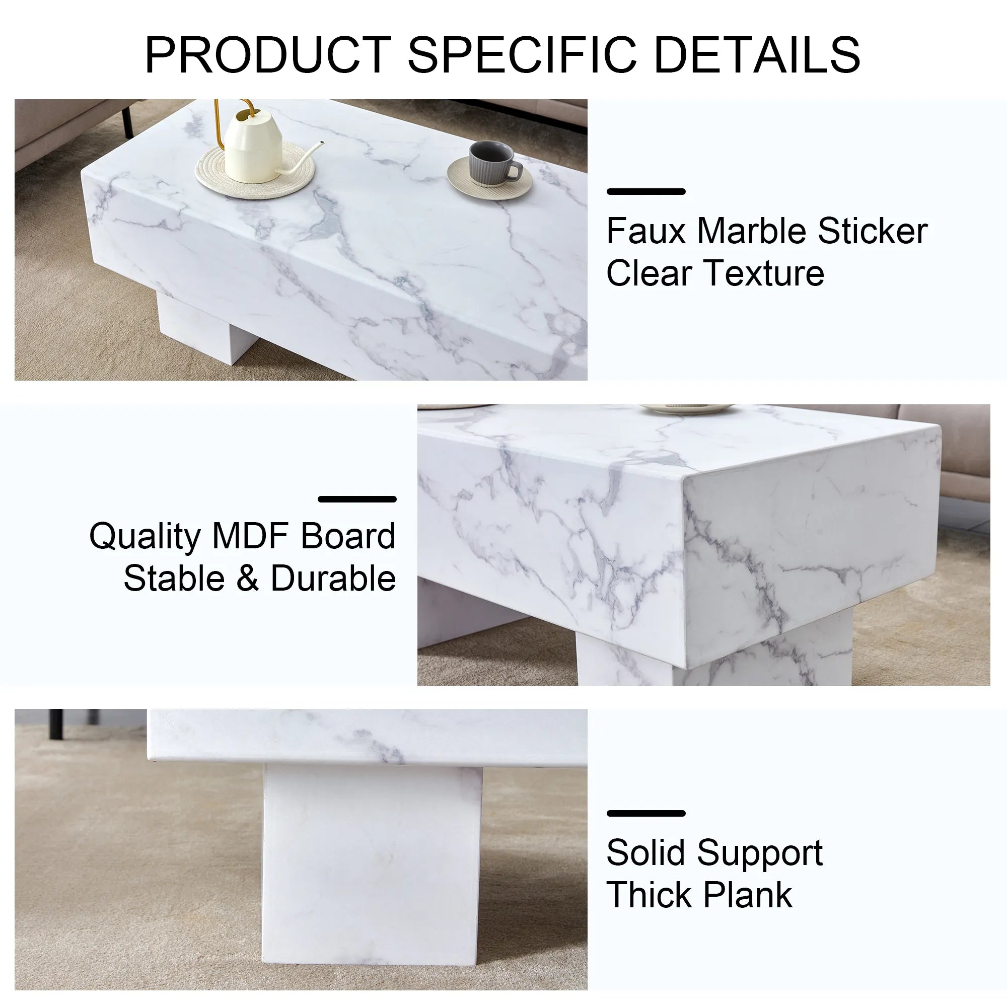 43" Rectangle Mid-Century Modern Faux Marble Coffee Table