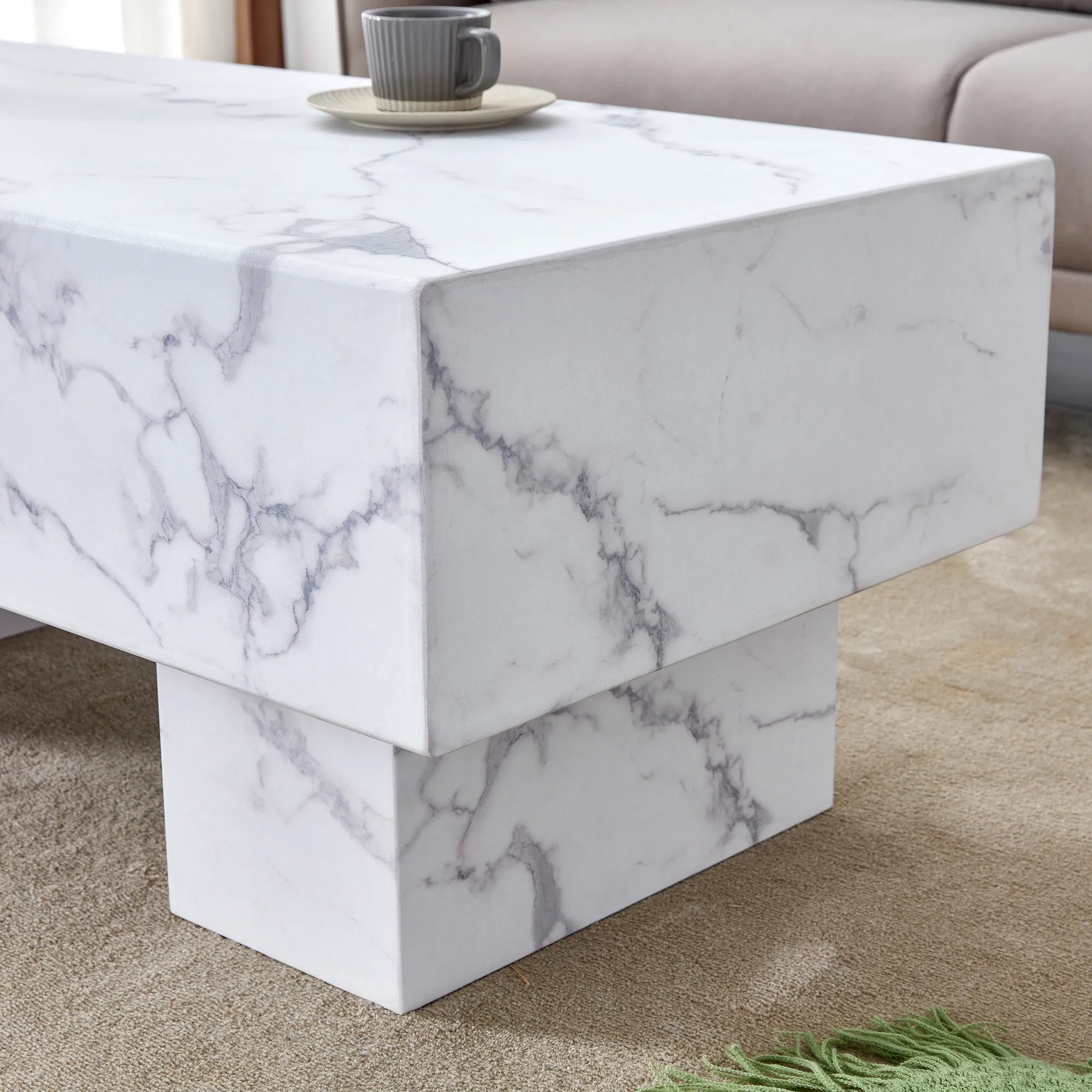 43" Rectangle Mid-Century Modern Faux Marble Coffee Table