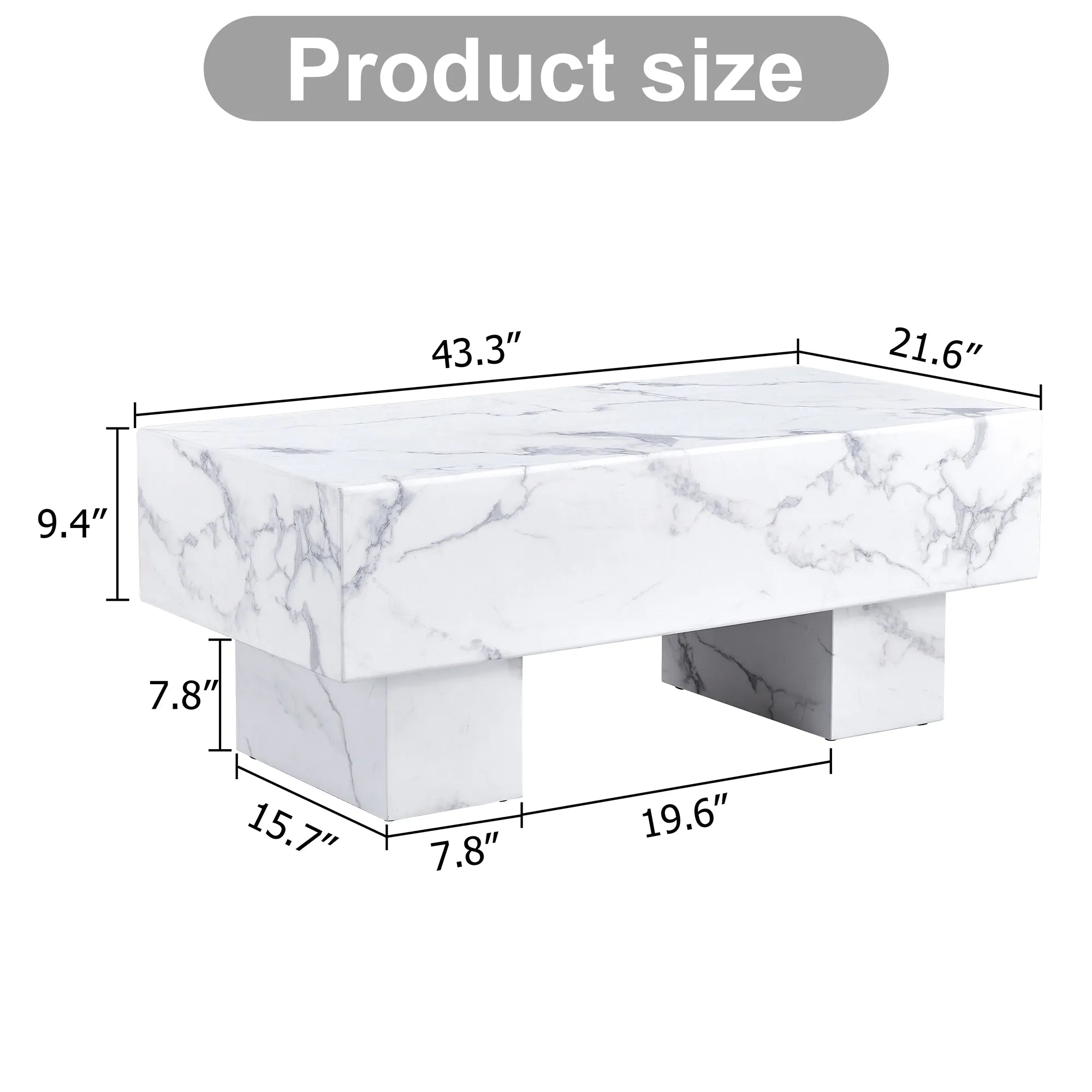 43" Rectangle Mid-Century Modern Faux Marble Coffee Table