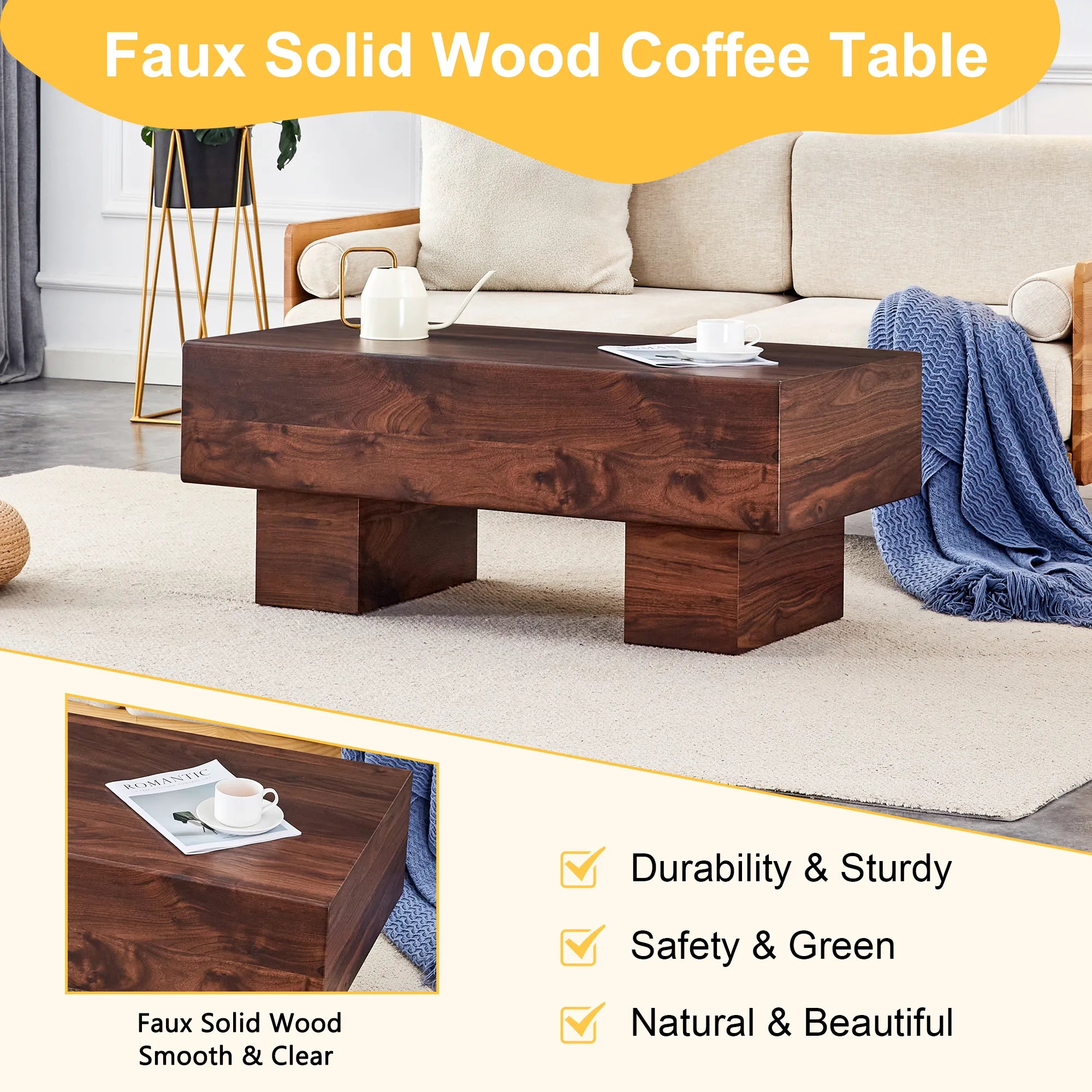43" Rectangle Mid-Century Modern MDF Coffee Table