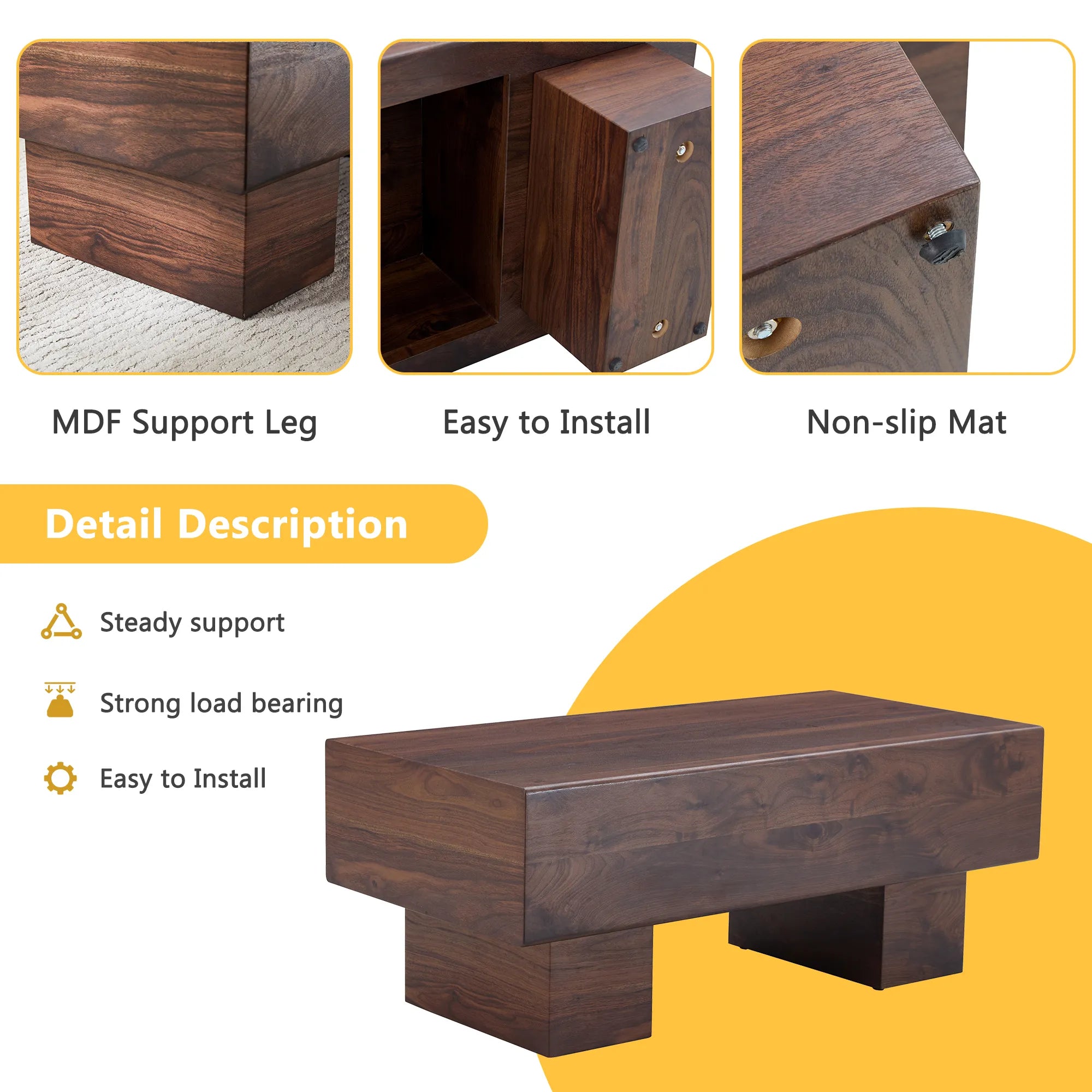43" Rectangle Mid-Century Modern MDF Coffee Table