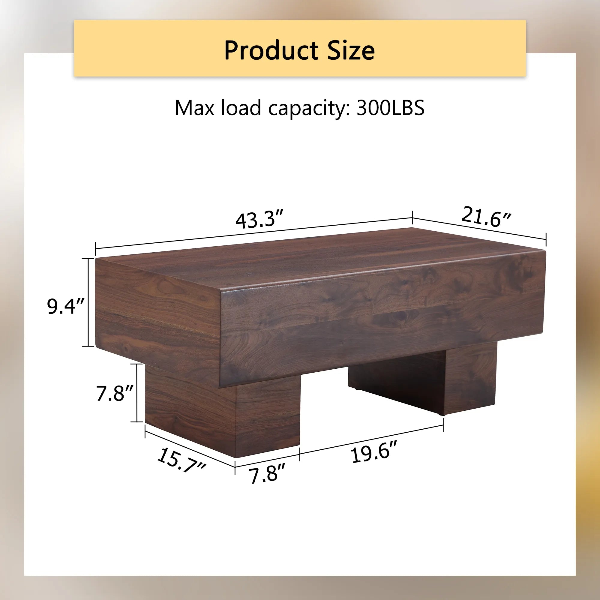 43" Rectangle Mid-Century Modern MDF Coffee Table