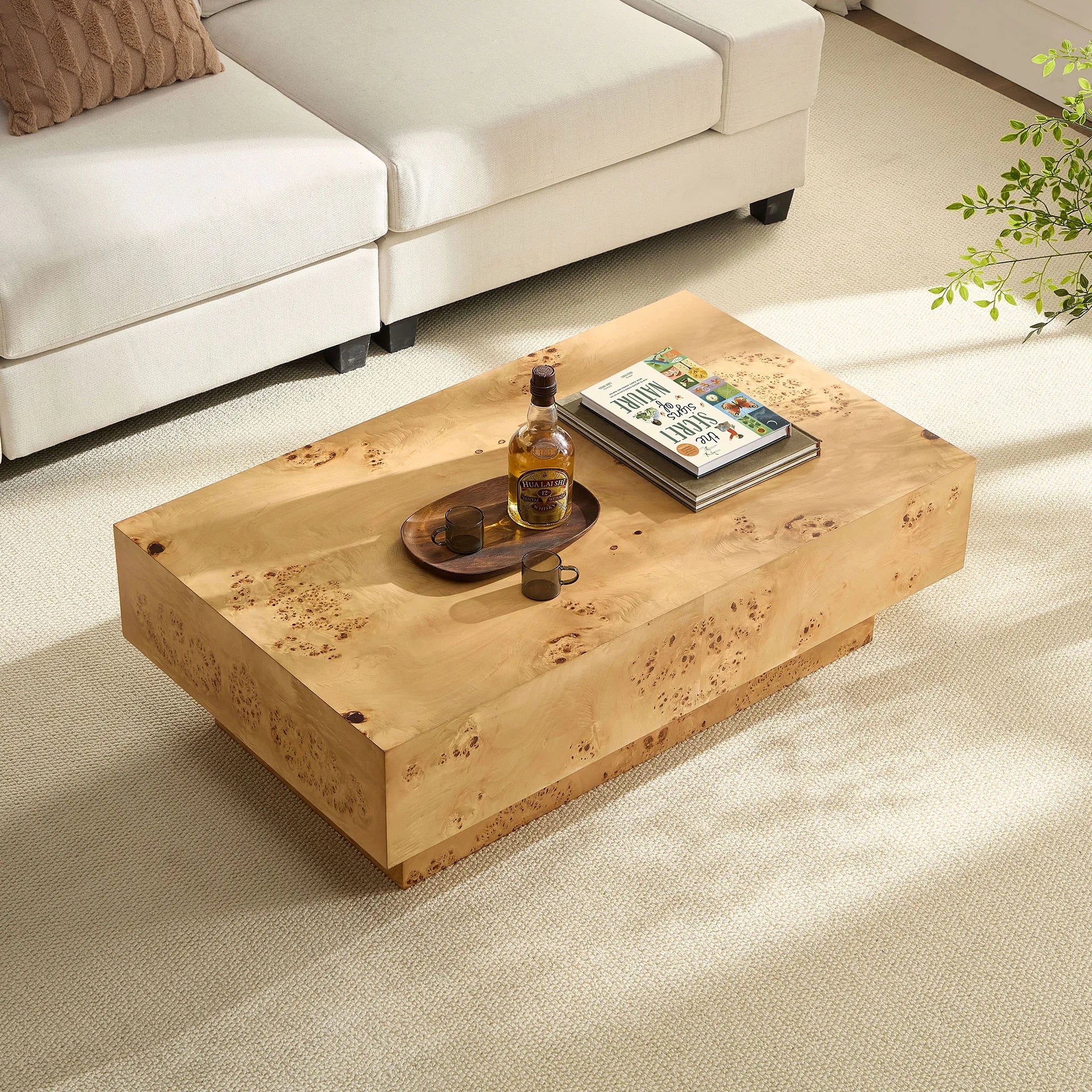 43" Rectangle Mid-Century Modern Wood Coffee Table