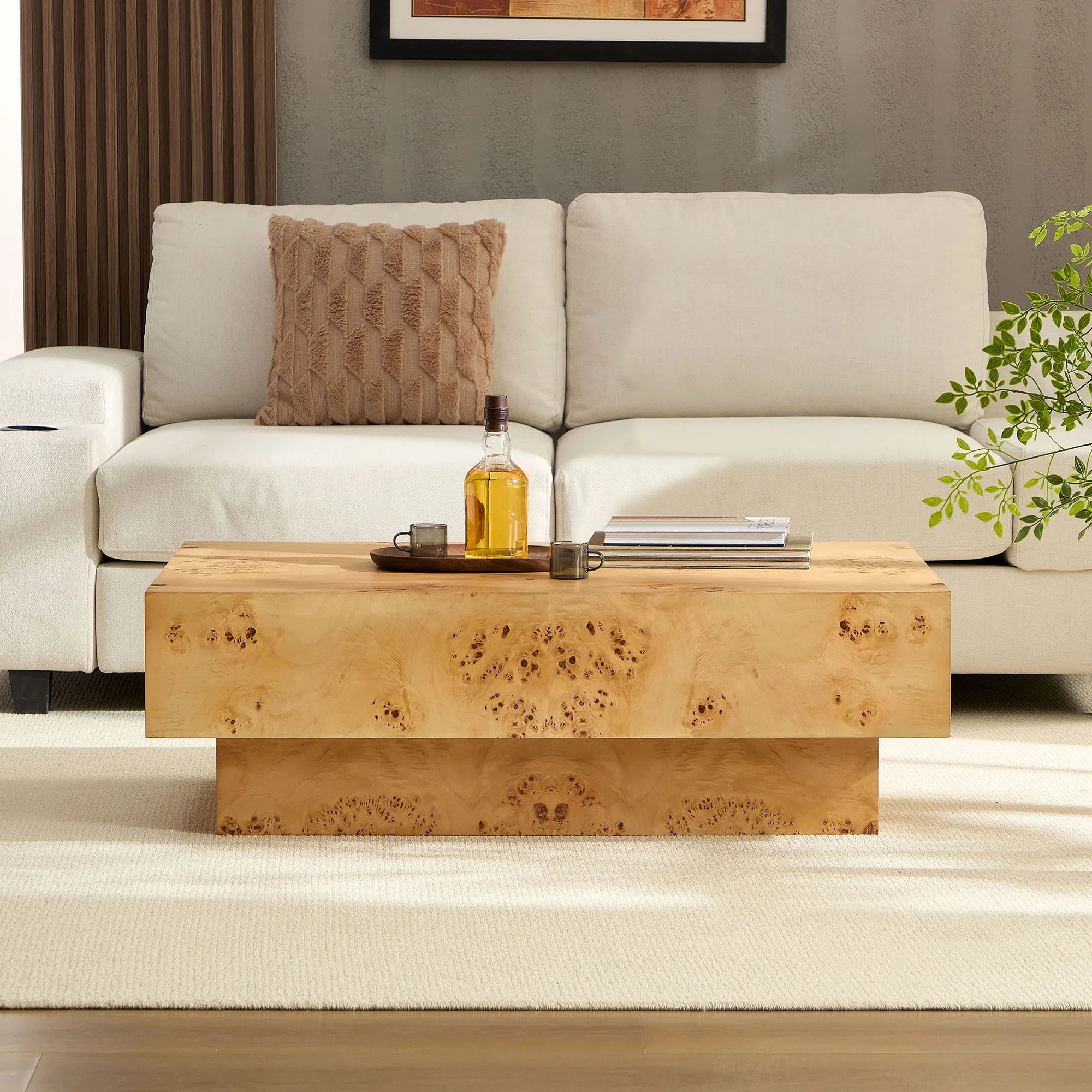 43" Rectangle Mid-Century Modern Wood Coffee Table