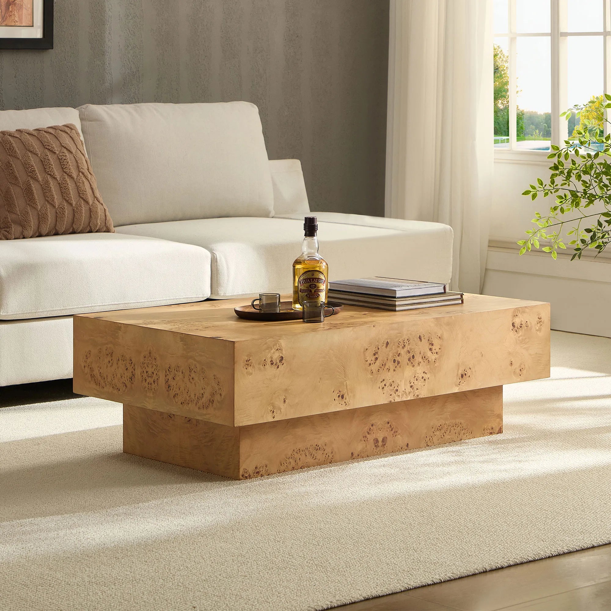 43" Rectangle Mid-Century Modern Wood Coffee Table