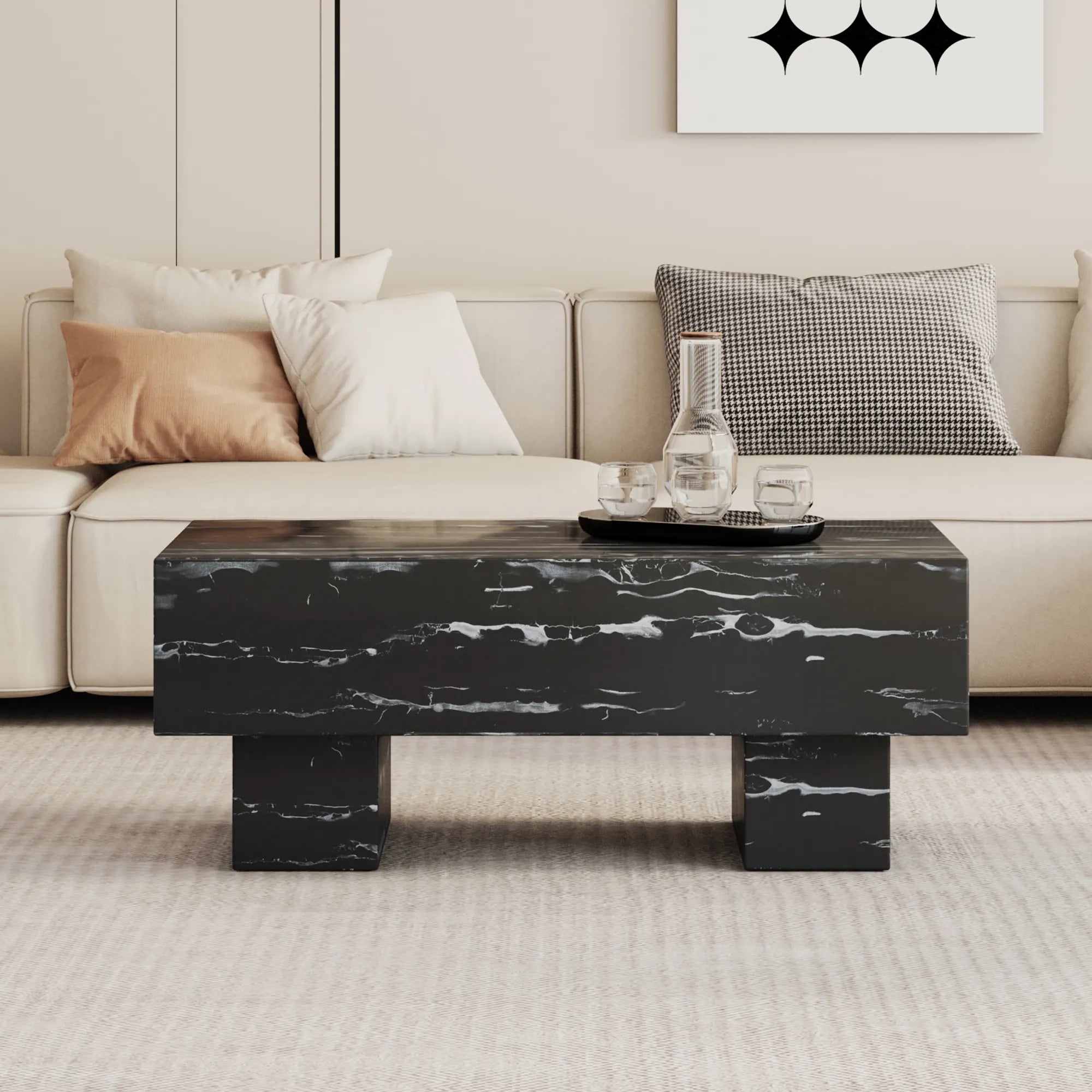43" Rectangle Mid-Century Modern Faux Marble Coffee Table