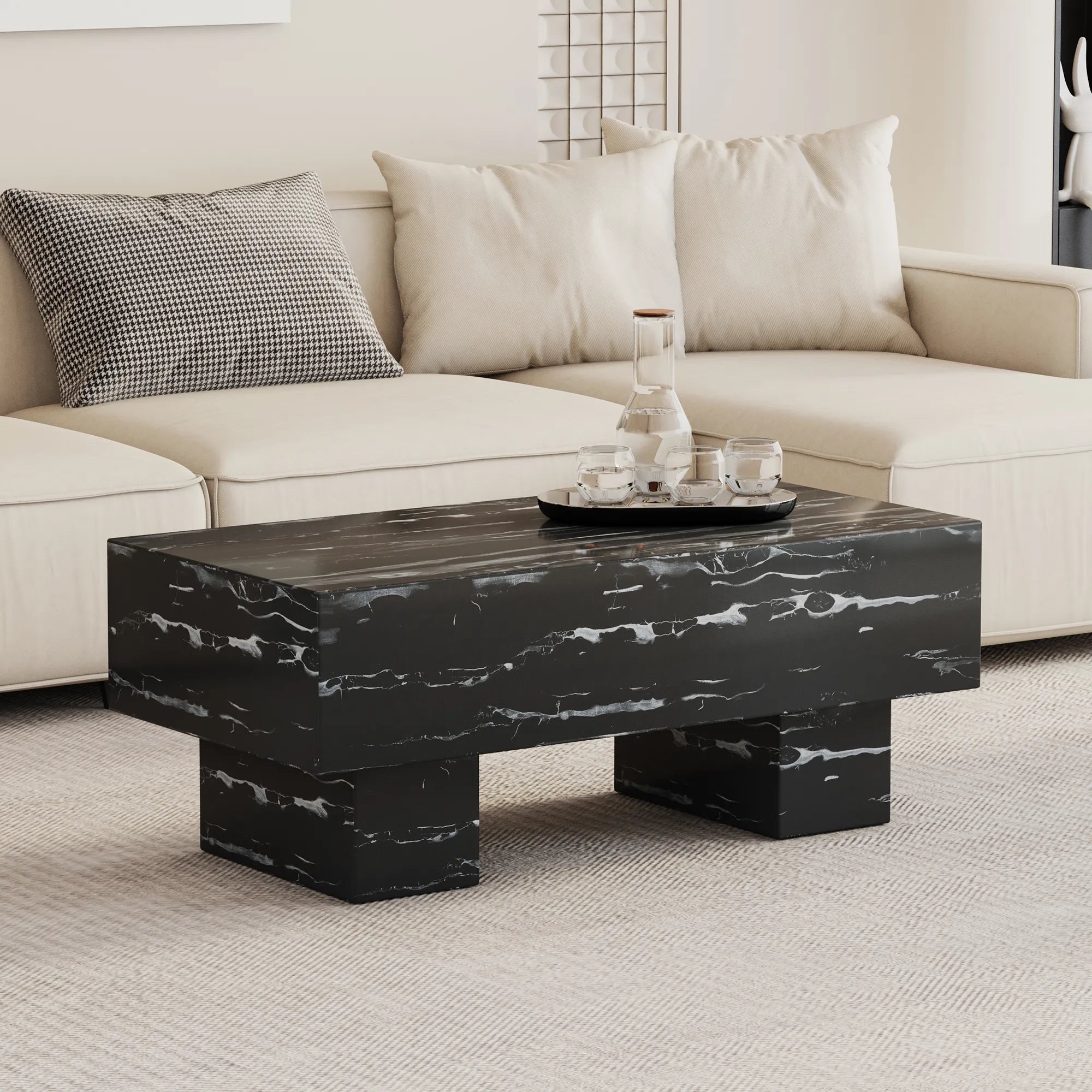 43" Rectangle Mid-Century Modern Faux Marble Coffee Table