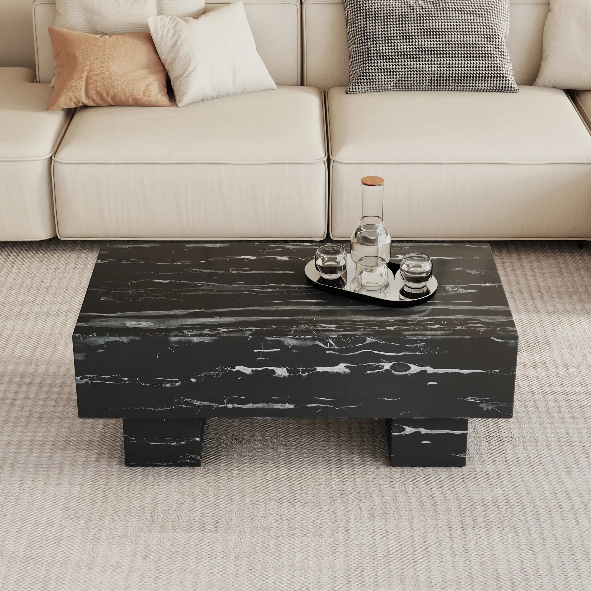 43" Rectangle Mid-Century Modern Faux Marble Coffee Table