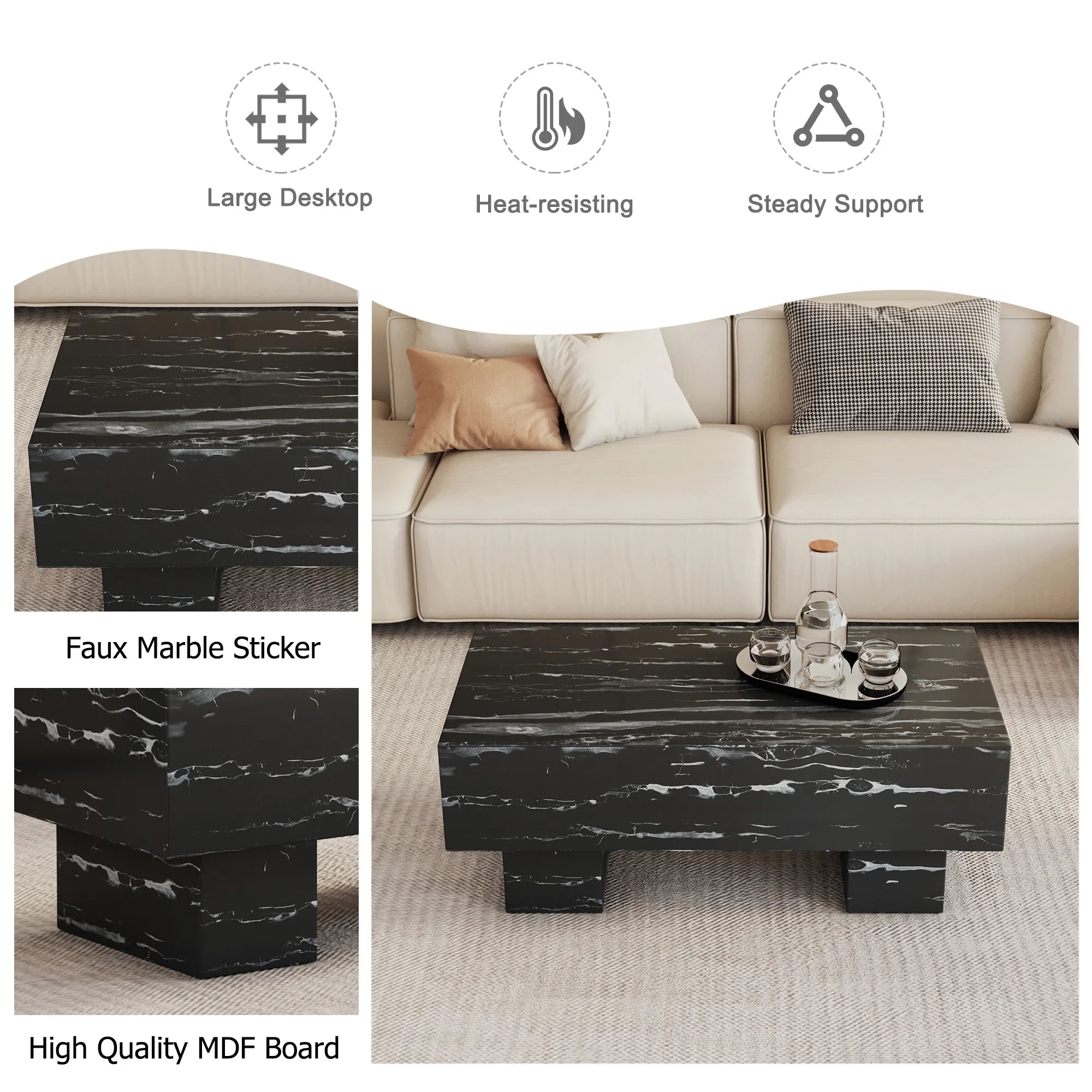 43" Rectangle Mid-Century Modern Faux Marble Coffee Table