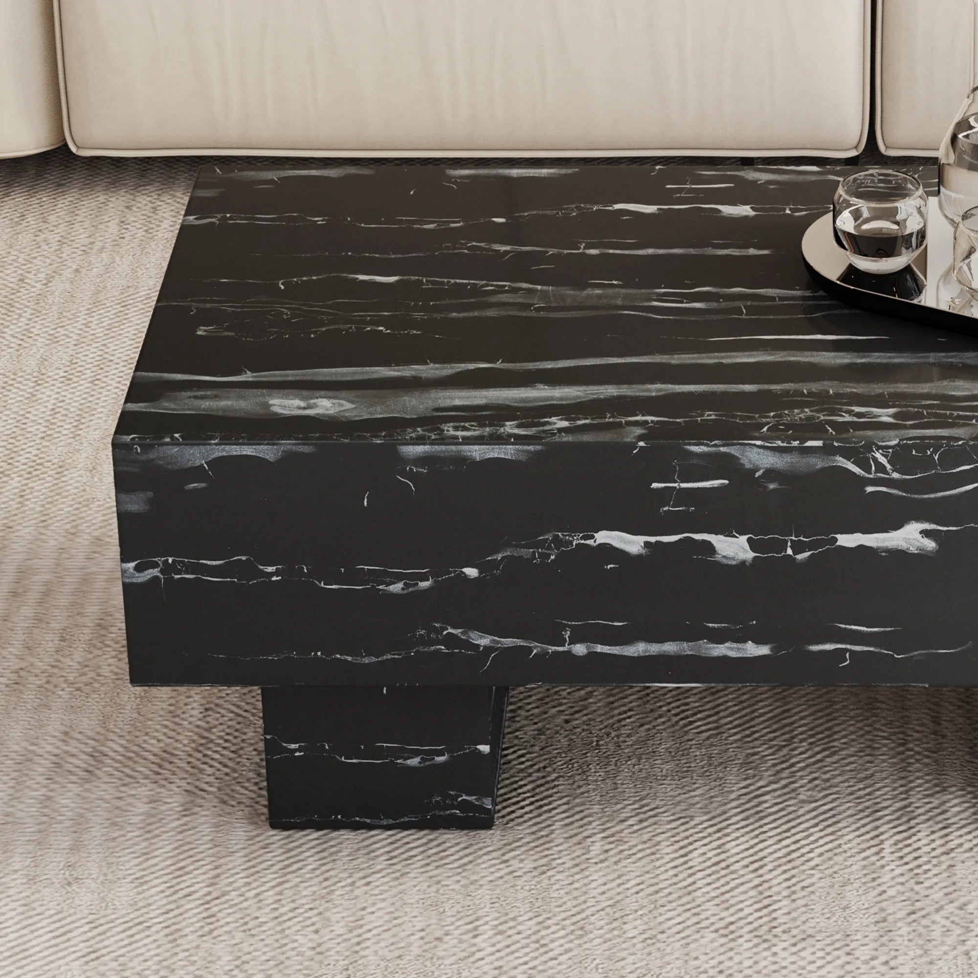 43" Rectangle Mid-Century Modern Faux Marble Coffee Table