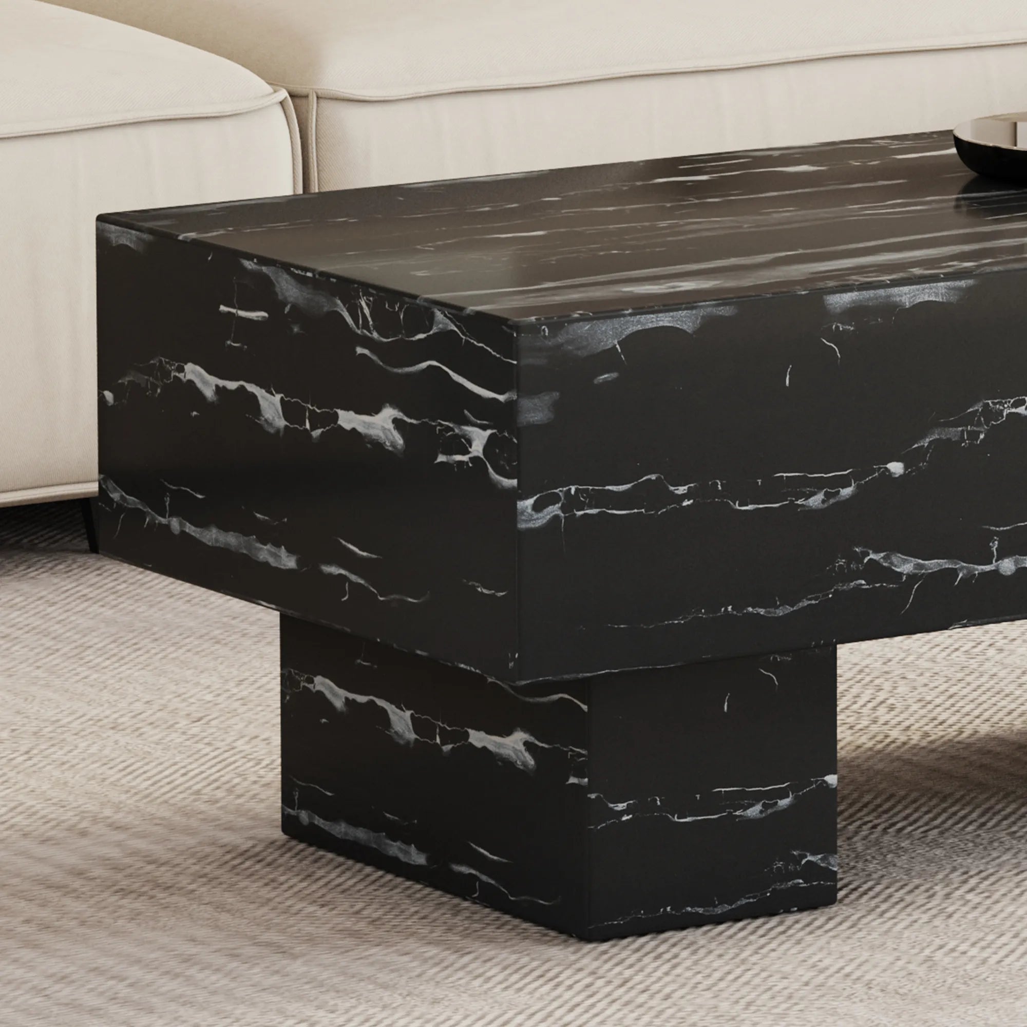 43" Rectangle Mid-Century Modern Faux Marble Coffee Table