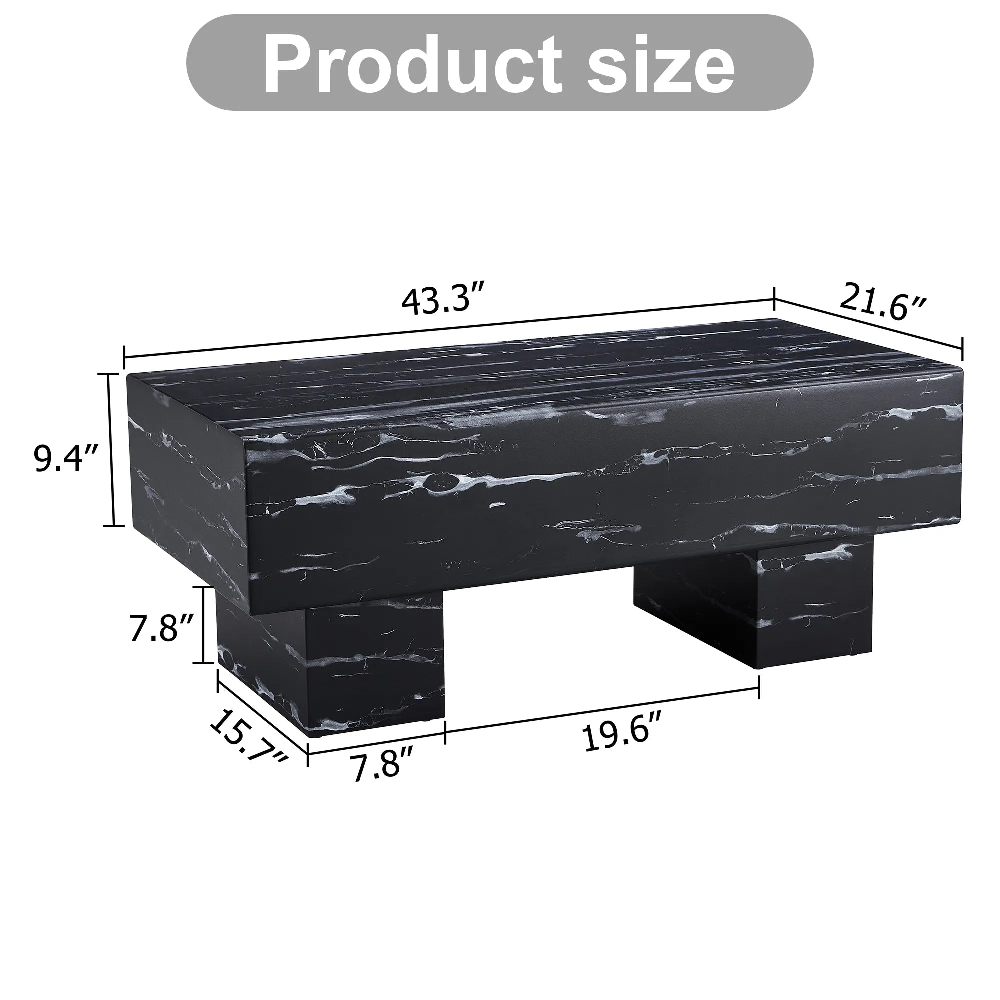 43" Rectangle Mid-Century Modern Faux Marble Coffee Table