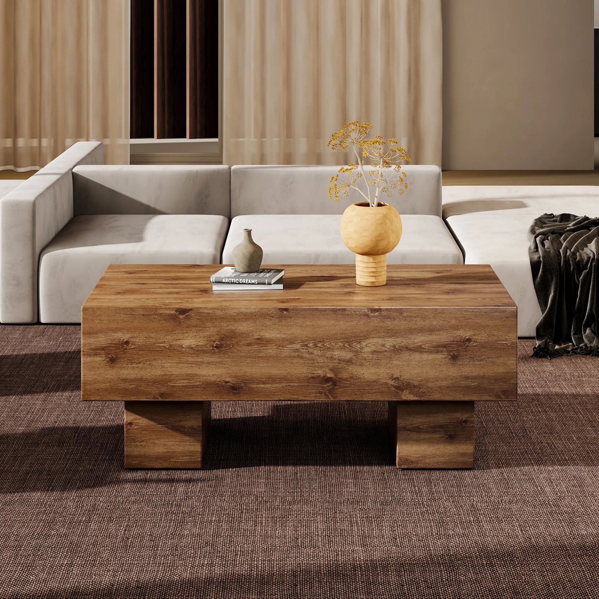 43" Rectangle Mid-Century Modern MDF Coffee Table