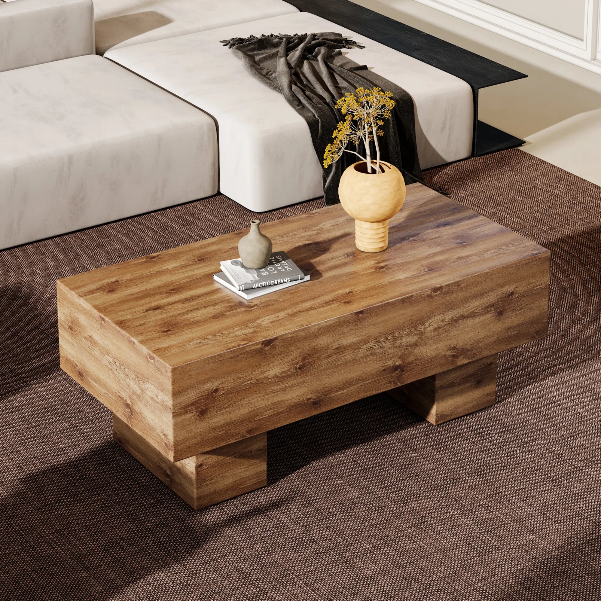 43" Rectangle Mid-Century Modern MDF Coffee Table