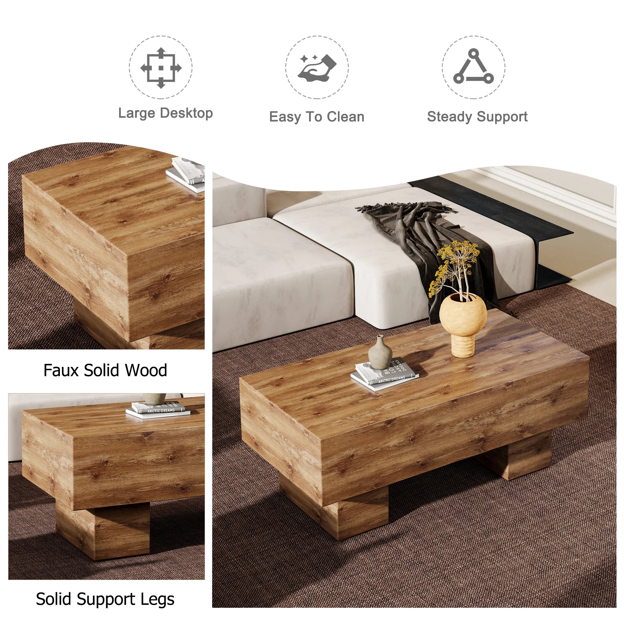 43" Rectangle Mid-Century Modern MDF Coffee Table