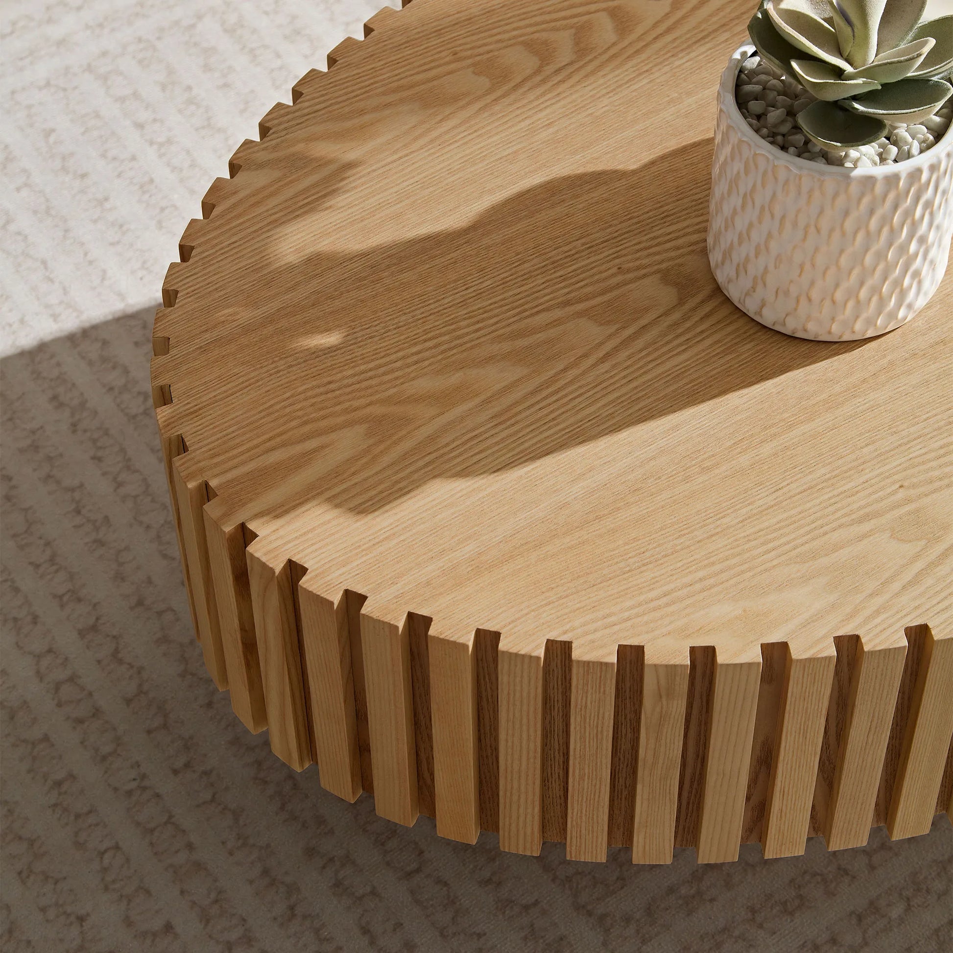 44" Modern Handcraft Oval Drum Coffee Table with Sturdy Base