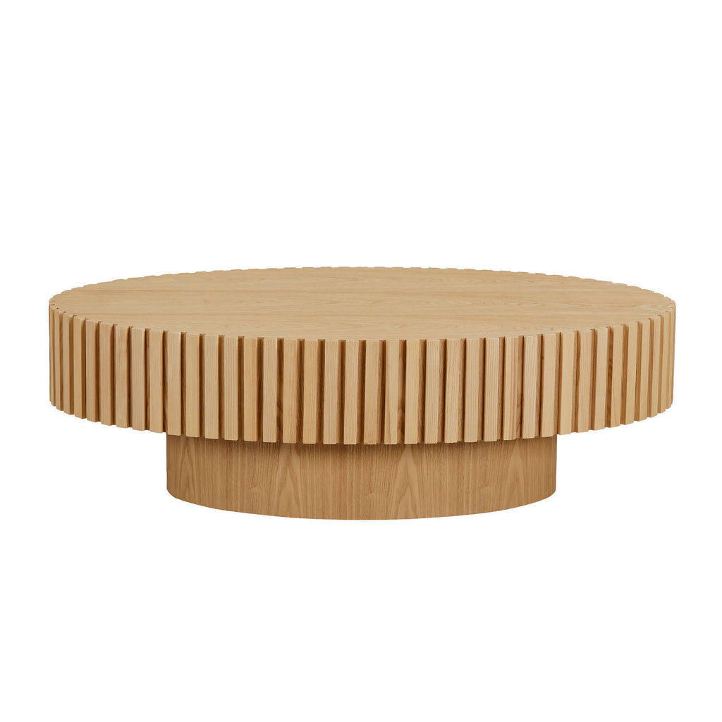 44" Modern Handcraft Oval Drum Coffee Table with Sturdy Base