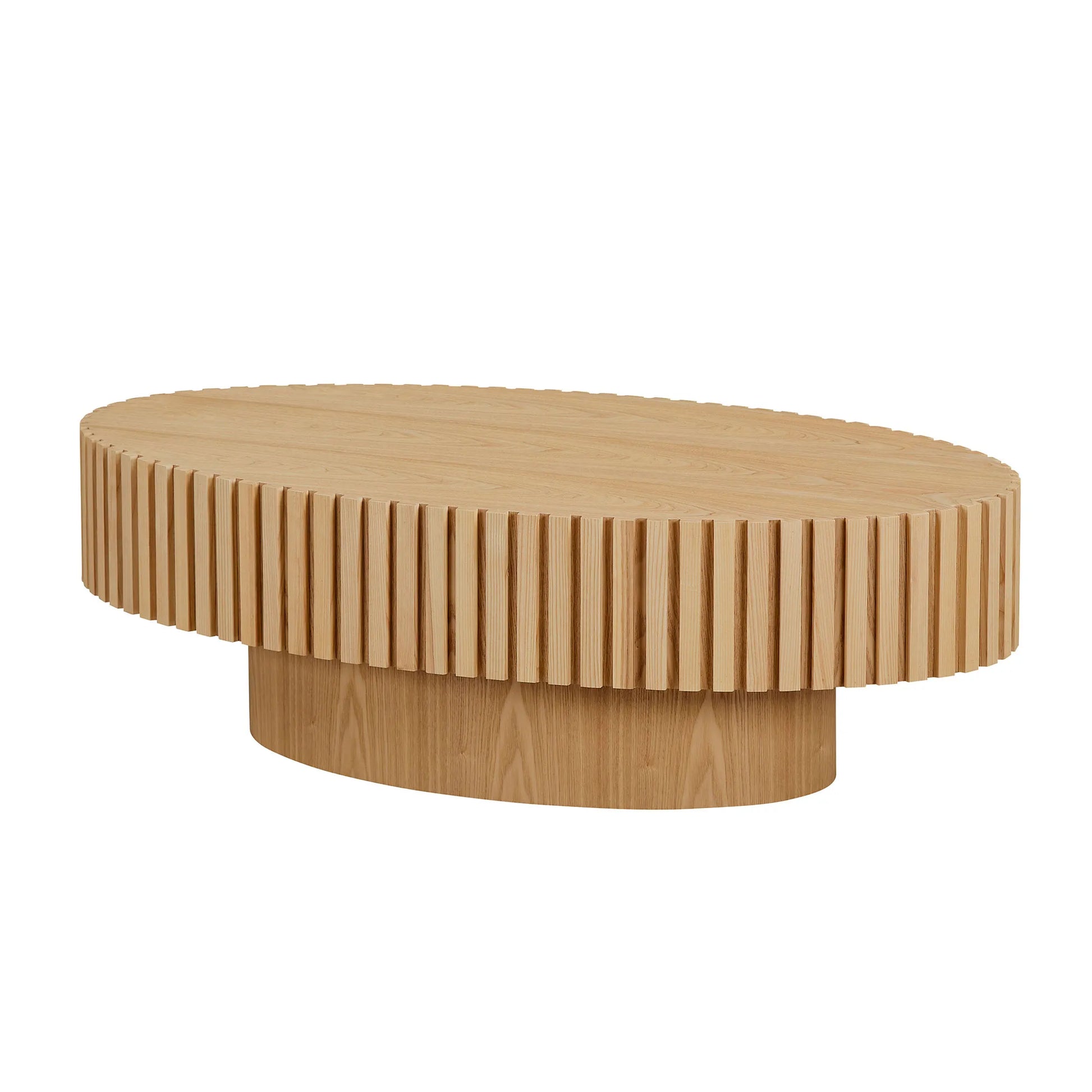 44" Modern Handcraft Oval Drum Coffee Table with Sturdy Base